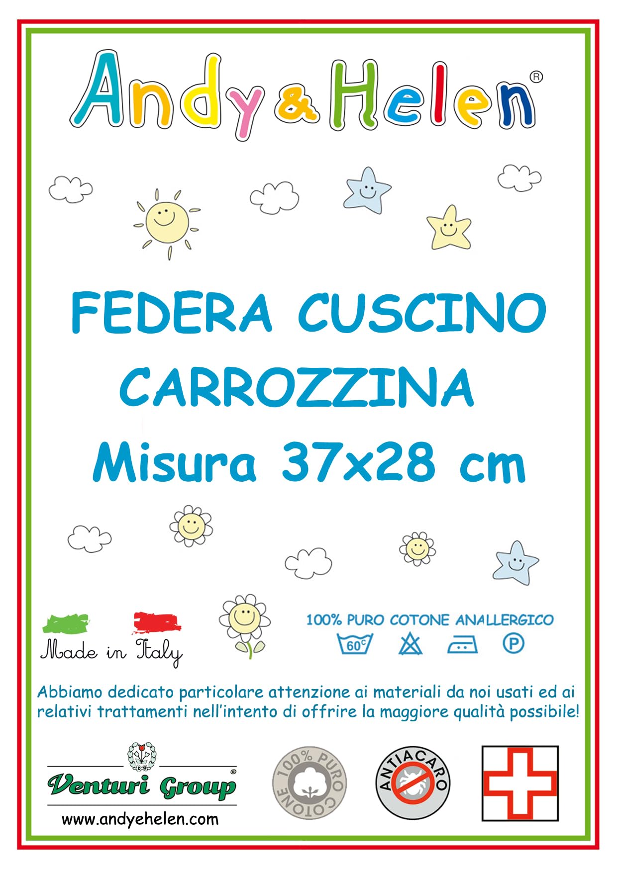 Andy & Helen Federa per cuscino Culla e Carrozzina in 100% cotone anallergico 37x28 cm Celeste