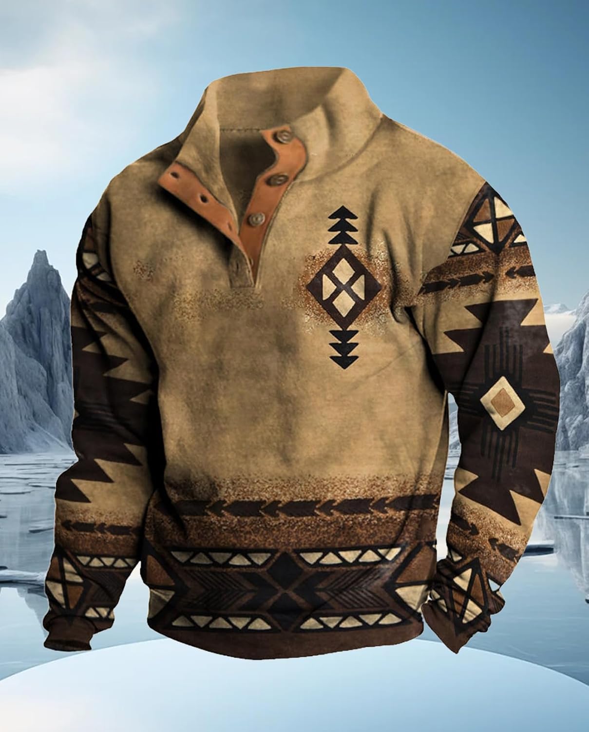 Western Sweatshirts for Men Aztec Ethnic Print Quarter Zip Pullover Fleece Hoodies Casual Stand Collar Sweatshirt - Image 2