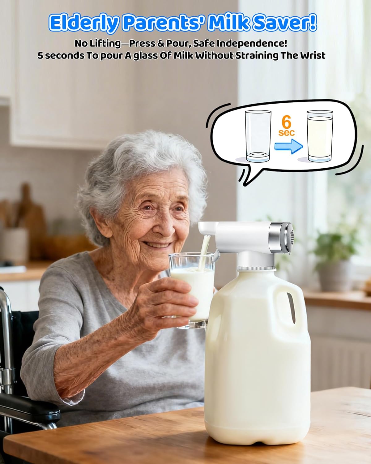 Refrigerator Drink & Milk Dispenser with Sealed Spout, 99% Air Filter for Freshness, Ultra-Quiet One-Touch Pump Beverage,6-Second Fast Fill, 500+ Uses per Charge for Kids & Seniors