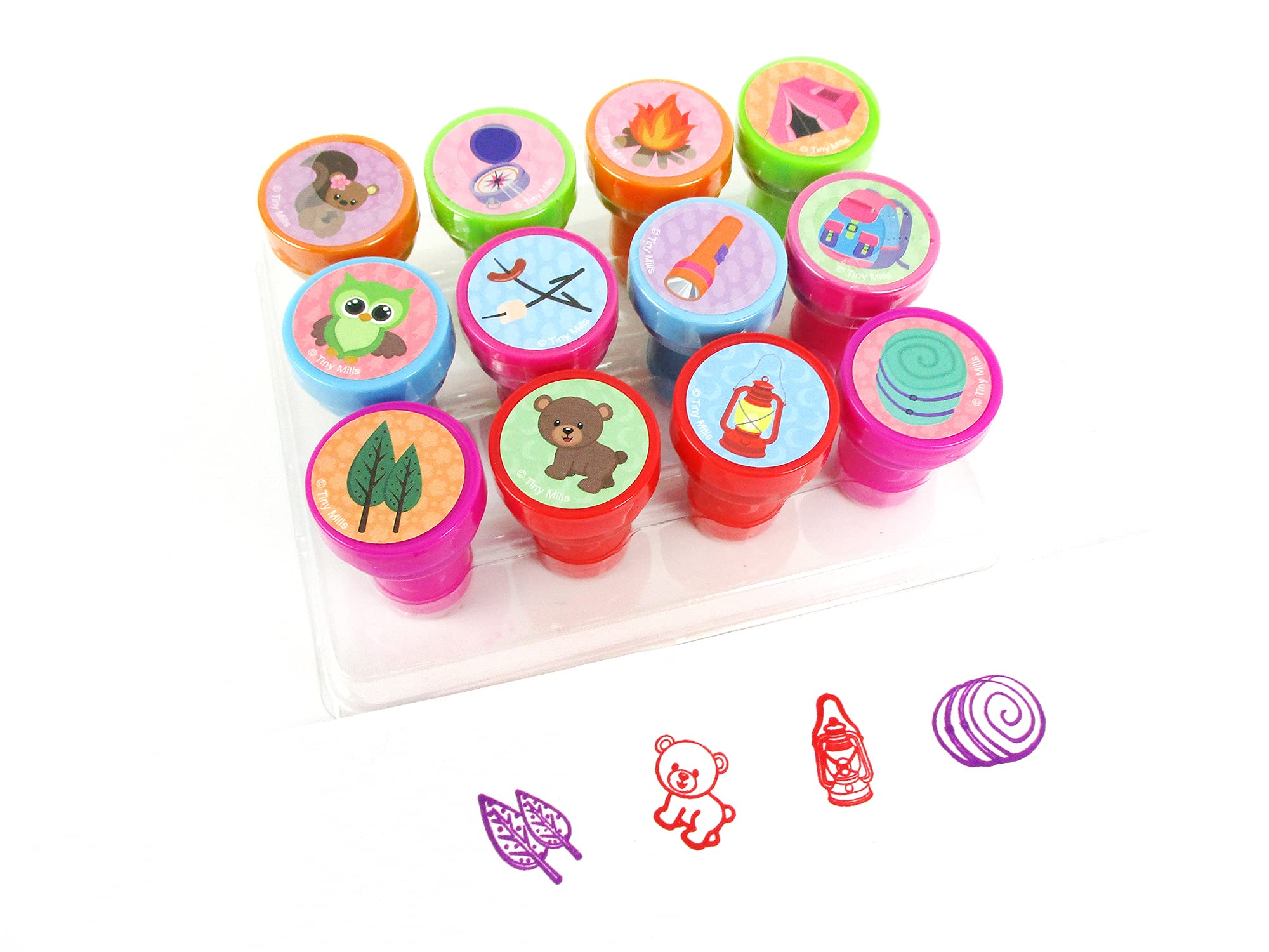 TINYMILLS 12 Pcs Camping Stamp Kit for Kids Self Inking Stamps Party Favors Gift Rewards Teacher Stamps