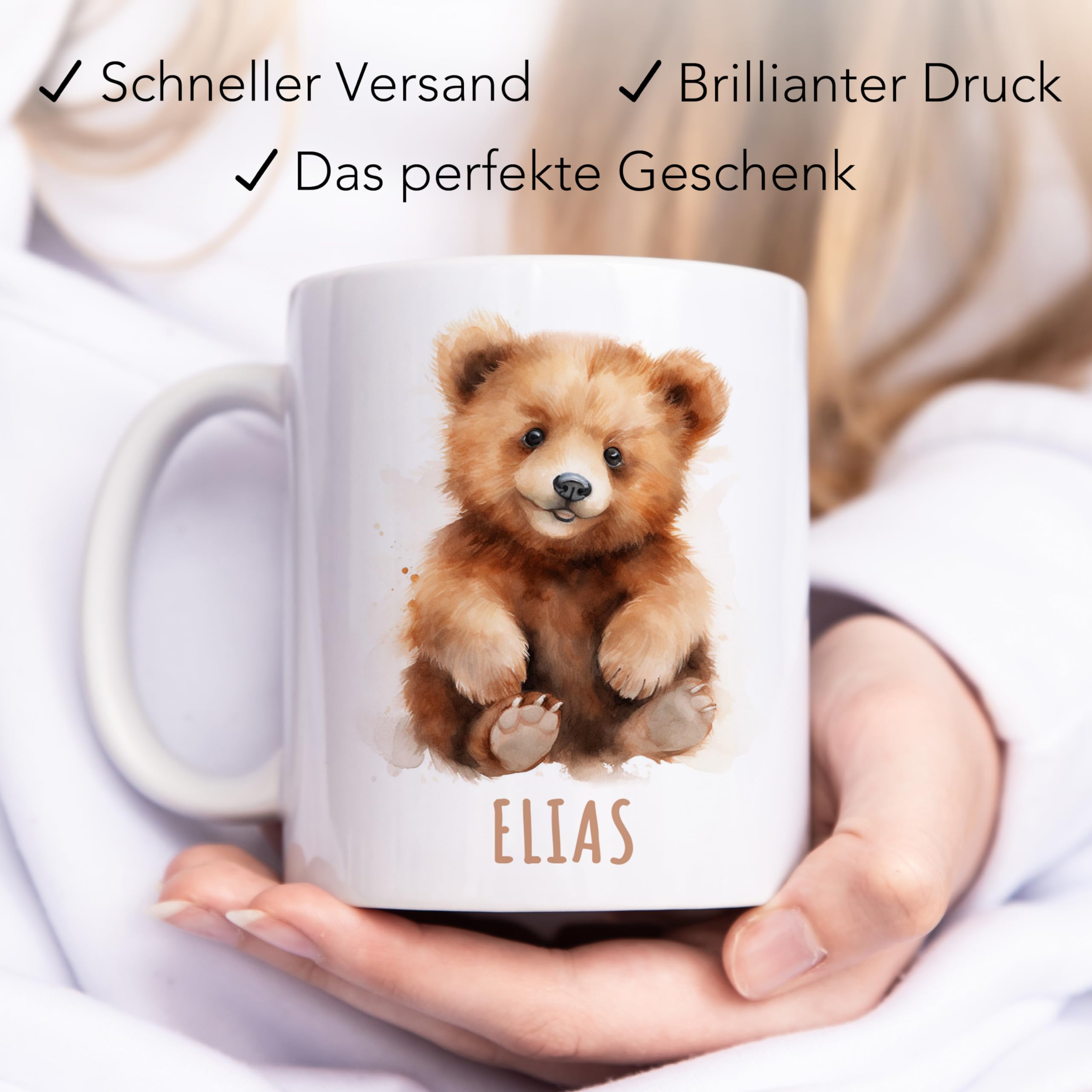 Personalisierte Kindertasse Mit Namen – Bär Auf Segelboot, Keramik, 325 Ml