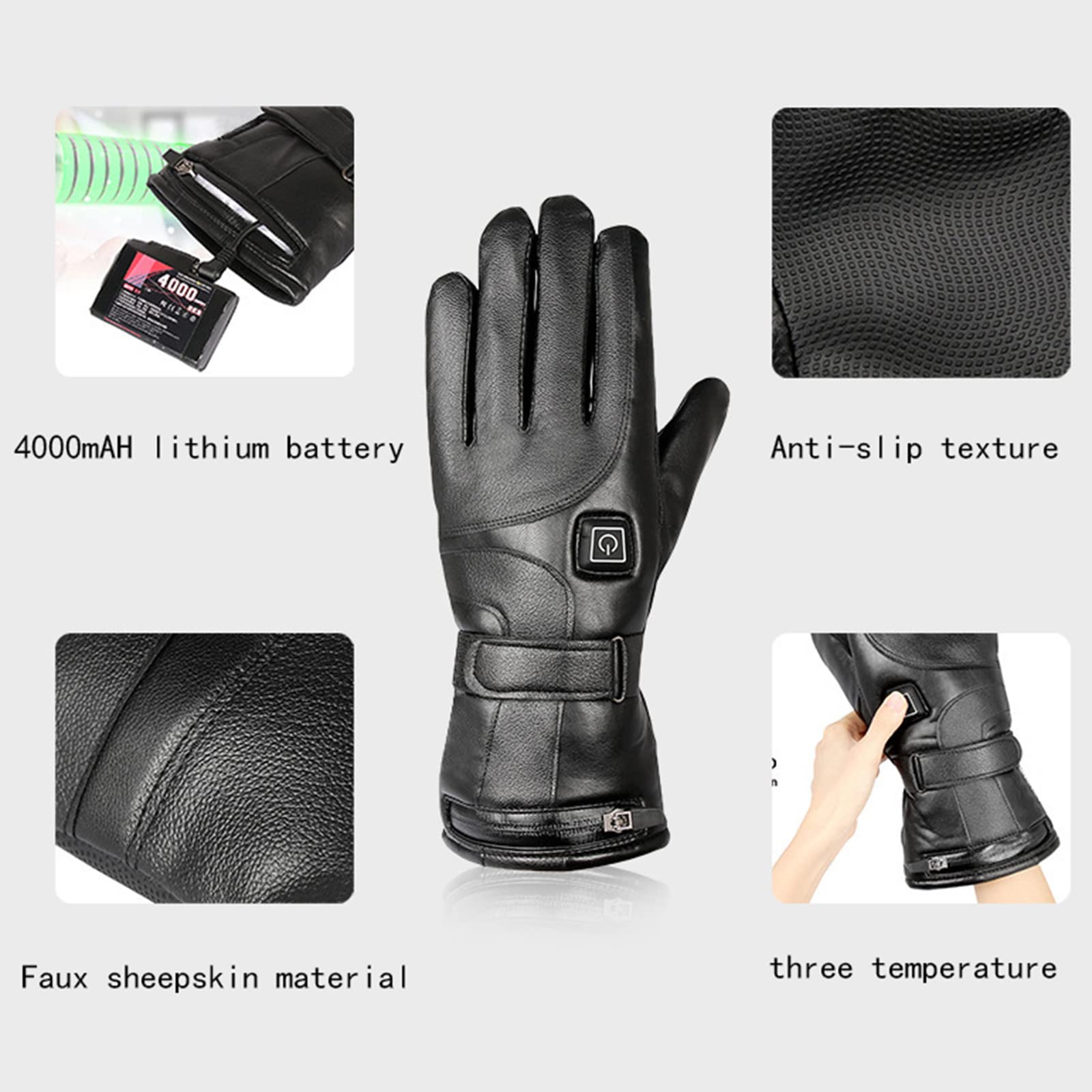 CHEWYNP Guantes de Invierno para Hombres y Mujeres: Guantes Impermeables y cálidos para Clima frío, Guantes térmicos con Dedo de Pantalla táctil 3 Niveles de calefacción 4000 mAH para Moto