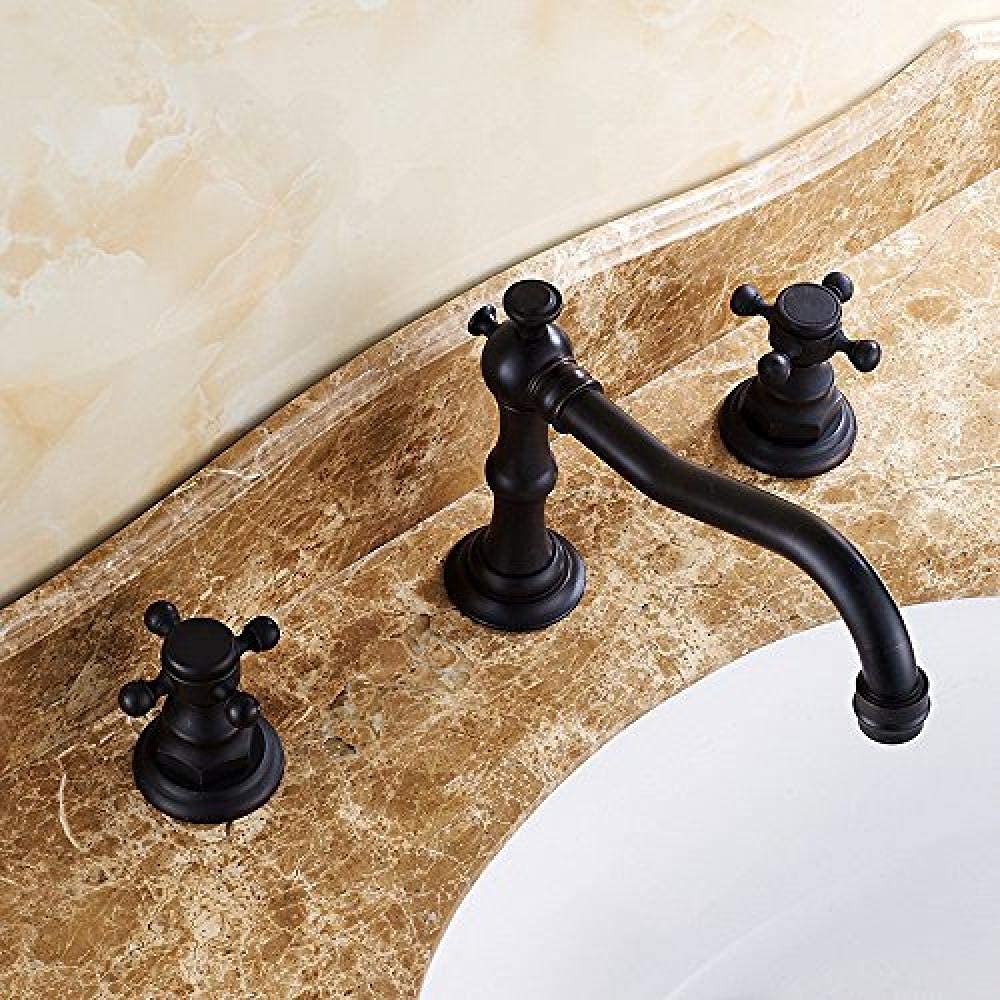 Mitigeur de lavabo à trois trous style antique en bronze noir