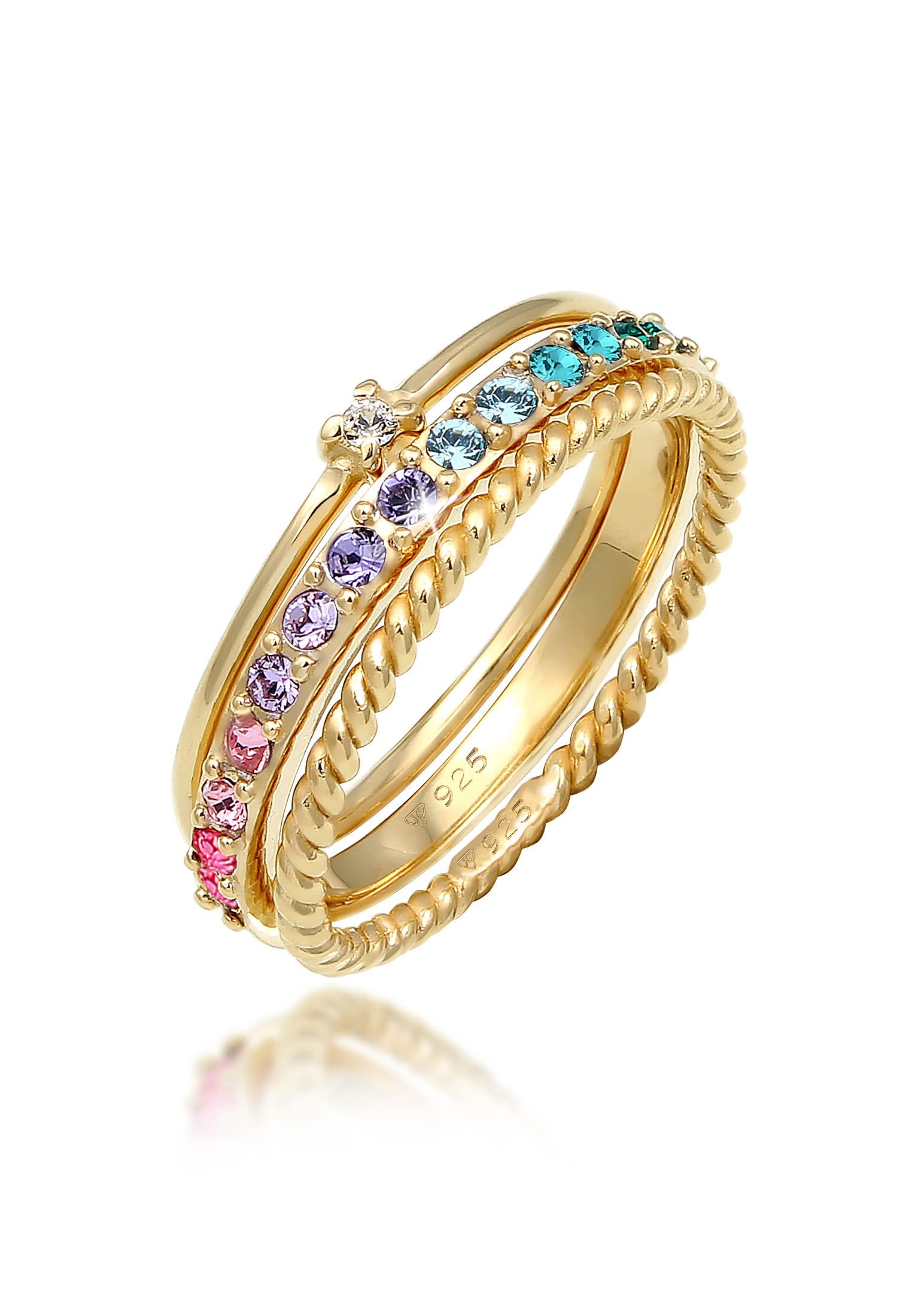 Elli Ring Damen Set Multi-Color Funkelnd mit Kristallen Bunt 925 Silber