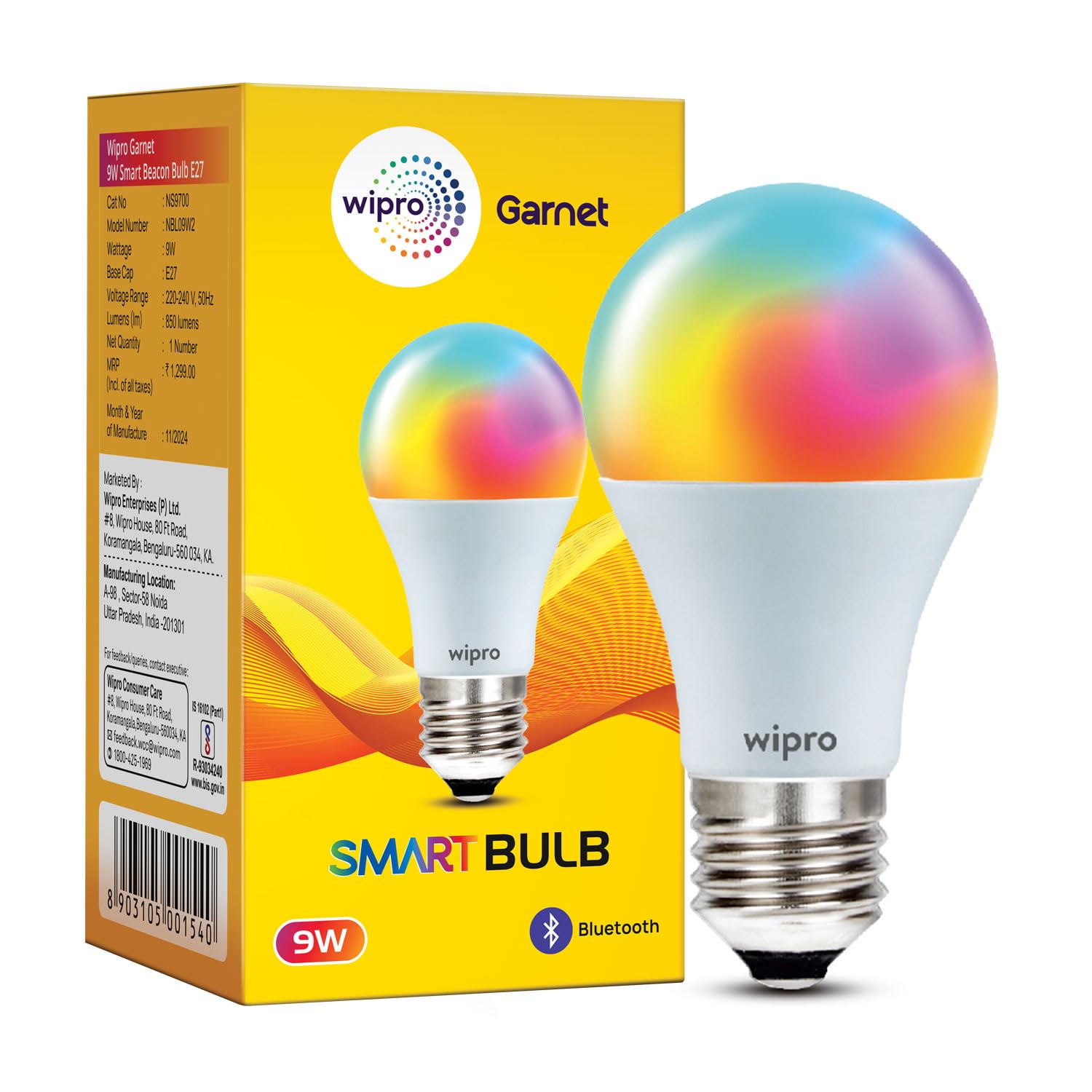 Wipro 9W Bluetooth Enabled Smart Bulb E27 | 16 million Colours | White Tunable (Warm, Neutral & Cool White) | Dimmable | App-Control | Music Sync | Schedule & Scenes | Pack of 1-picture-14