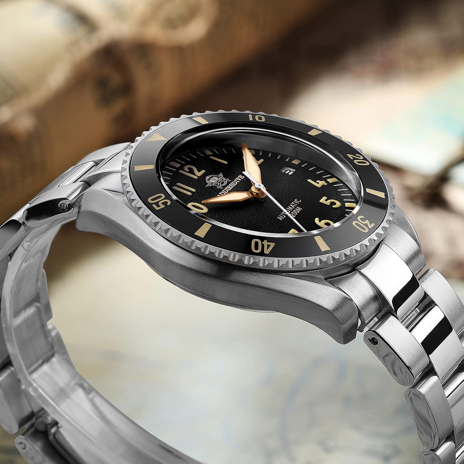 ADDIESDIVE Orologi Pilot Automatic Uomo Diver 200M Quadrante Nero Strutturato Vetro Zaffiro Sintetico Curvo Su Entrambi Lati ADDIESDIVE Orologi Pilot Automatic Uomo Diver 200M Quadrante Nero Strutturato Vetro Zaffiro Sintetico Curvo Su Entrambi Lati