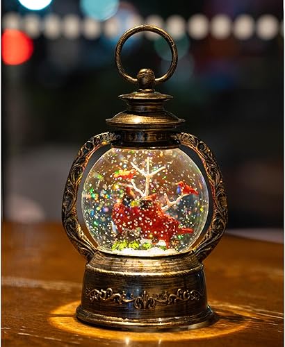 Vista 229 de Linterna de globo de nieve de Navidad, muñeco de nieve brillante con música, forro USB/funciona con pilas, linterna iluminada para decoración