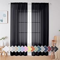Simplebrand Black Sheer Curtains 84 Inches Long - Light Filtering Rod Pocket Voile Panels, 2 Pack 42x84 for Bedroom Living Room