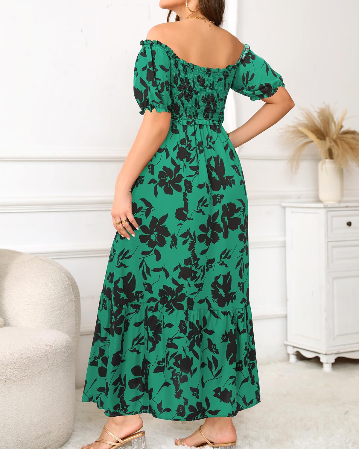 Sonnenkleider in Übergröße für Damen, Sommer, schulterfrei, Puffärmel, A-Linie, Boho, Maxi-Flow-Kleid, langes Kleid 2025
