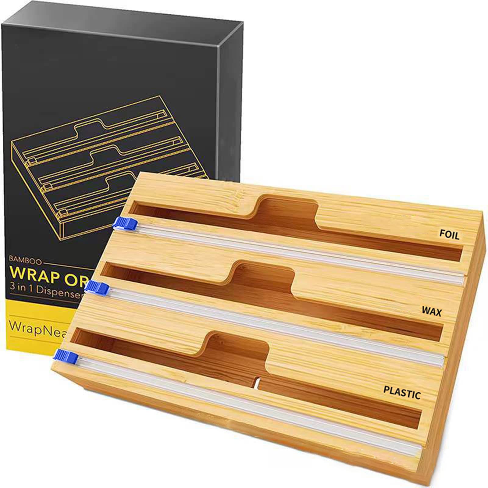 Dispenser per Pellicola Trasparente con Taglierino, Dispenser per Foglio di Alluminio E Carta Cerata,Dispenser per Pellicola Trasparente in Legno Robusto E Riutilizzabile