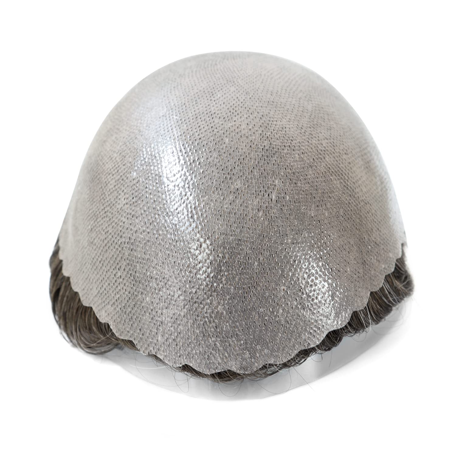 Mens Toupee Human Hairpieces, Wigs for Men Hair Replacement System, 0.12mm Medium Skin Scalloped Front #440