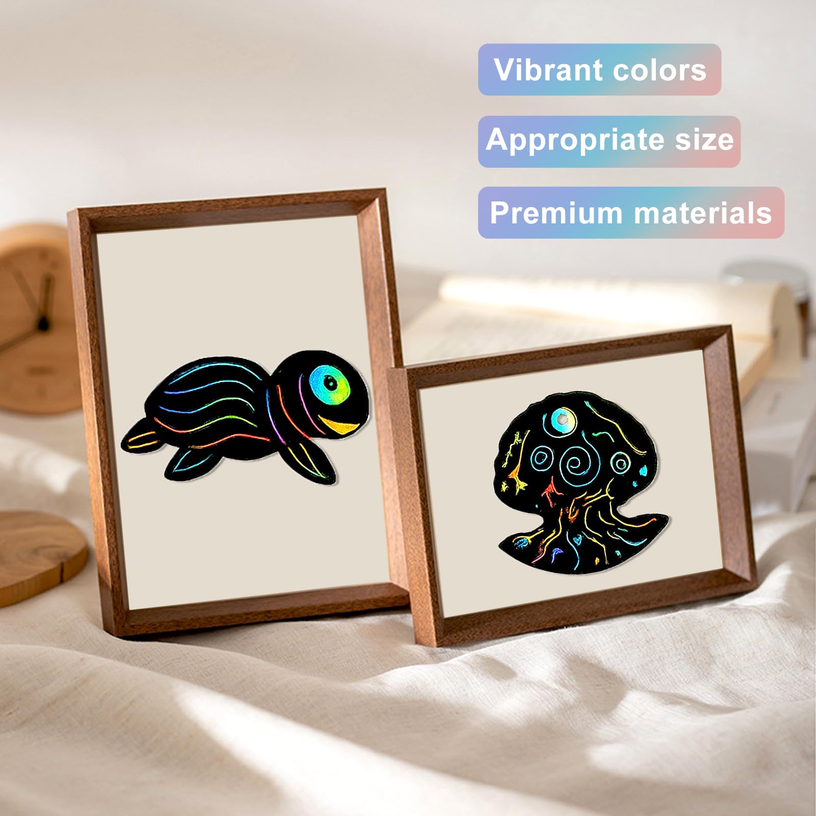 Zfseyuh 100 Pezzi Scratch Art Bambini Set Fogli Neri da Grattare Bambini Fogli Arcobaleno da Grattare con 12 Stilo in Legno, Scratch Art Bambini per Appunti, Disegni, Scrittura