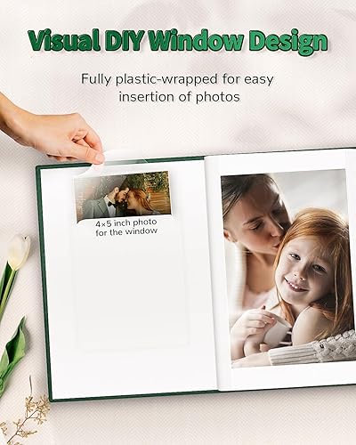 Miniatura 56 de Álbum de fotos de 4 x 6 pulgadas con 300 bolsillos, álbumes de fotos deslizables, cubierta de lino, libro de recuerdos con ventana frontal, página