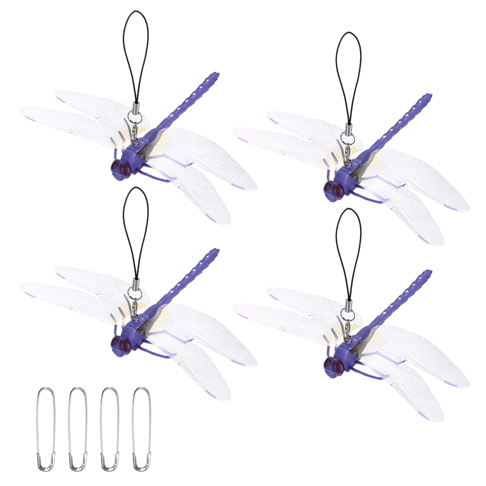 M METERXITY 4 PCS Dragonfly Clips, 5.51" x 3.54" 3D Plastic Realistic Dragon Fly with Hanging Rope for Hat/Backpack/Outdoor Garden Stakes Decor/Yard, Fake Clip on Dragonfly Decoy [Purple]