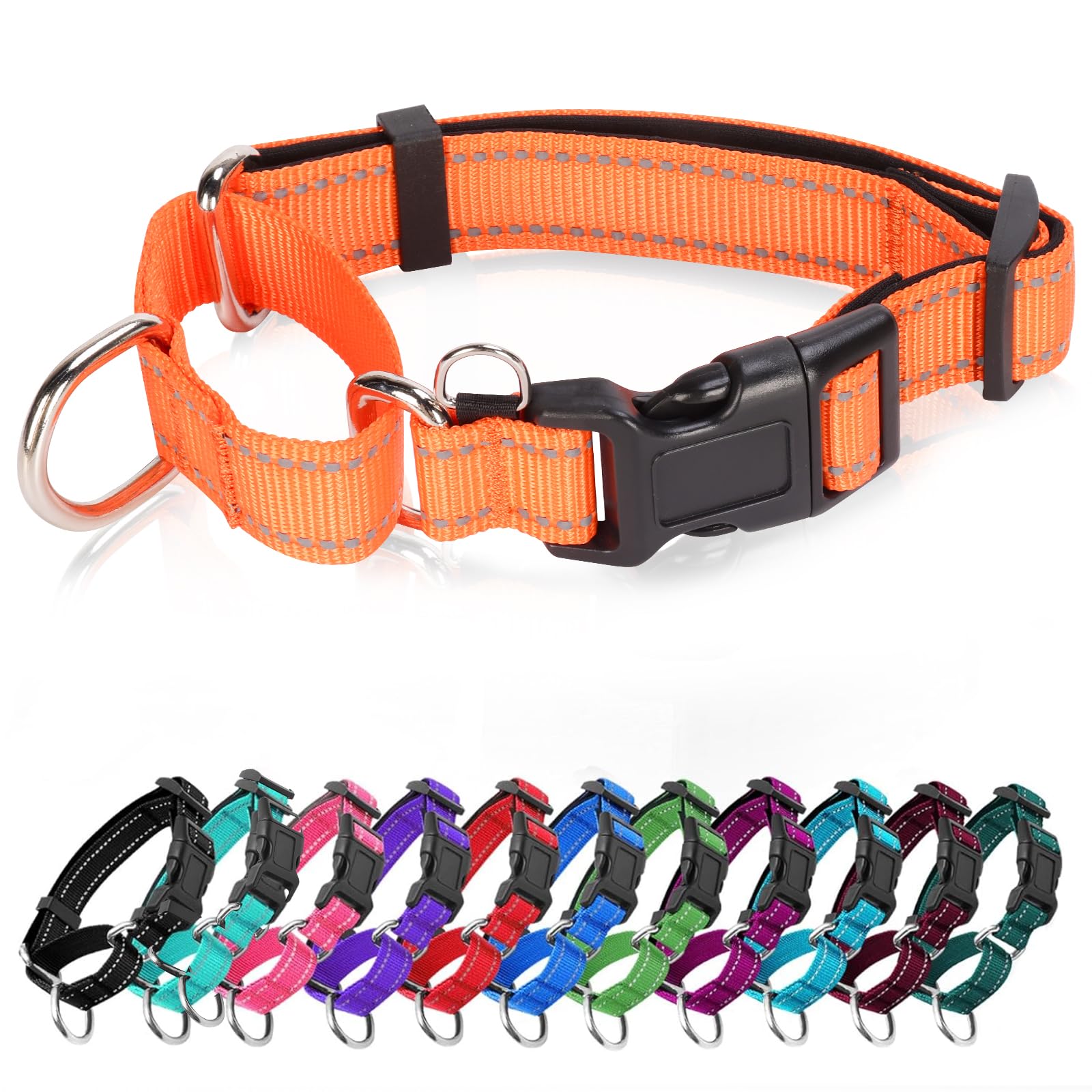 Reflective Martingale Dog Collars. Dog Collar with Quick Release Buckle. Adjustable Soft Padded Breathable Nylon Pet Collar Suitable for Puppies for Small Medium Large Dogs.