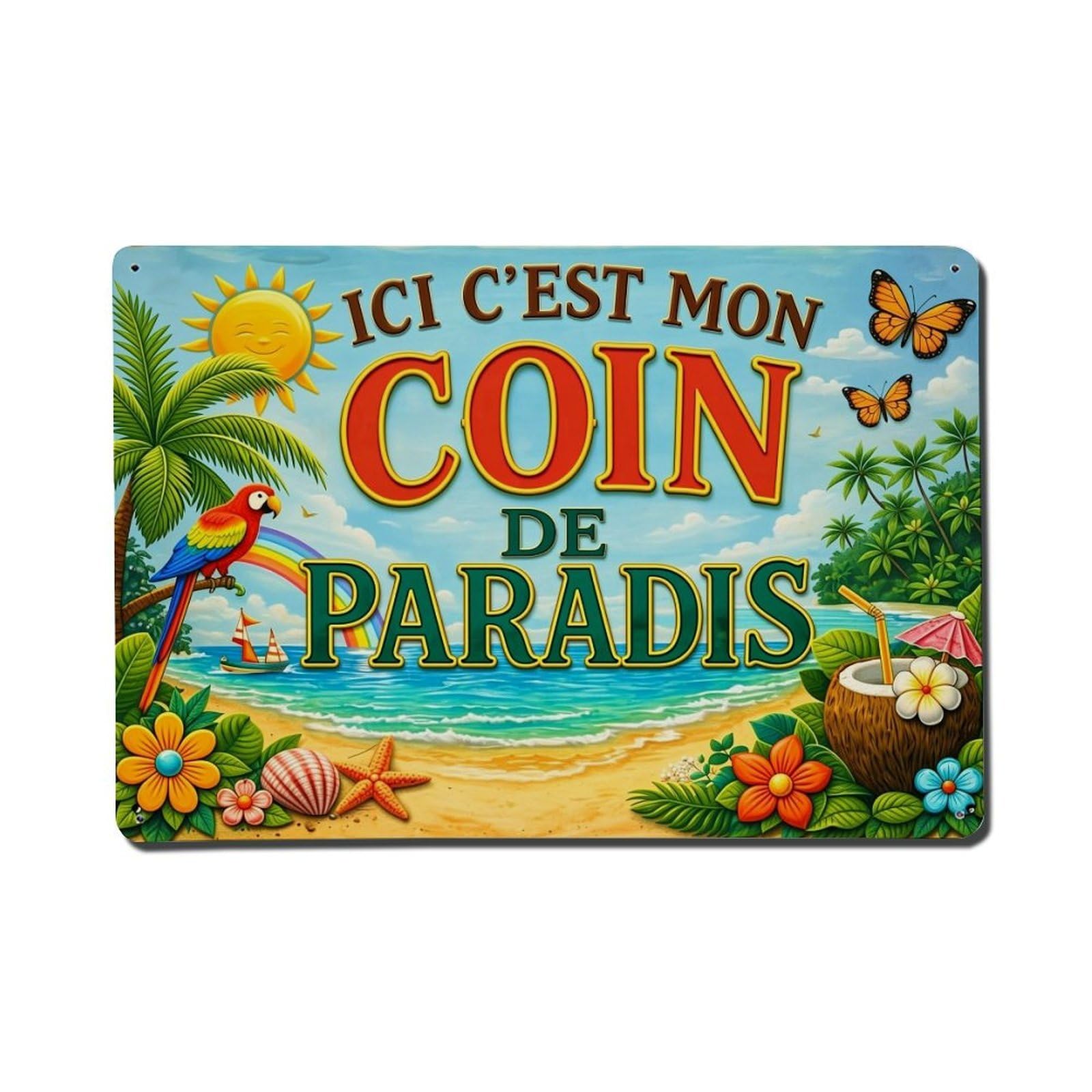 Tropical Beach Paradise Scene With Palm Trees Tin Sign Metal Poster Vintage Metal Signs for Home Man Cave Bar Cafe Kitchen laundry room Wall Decorations Gift 8x12Inch