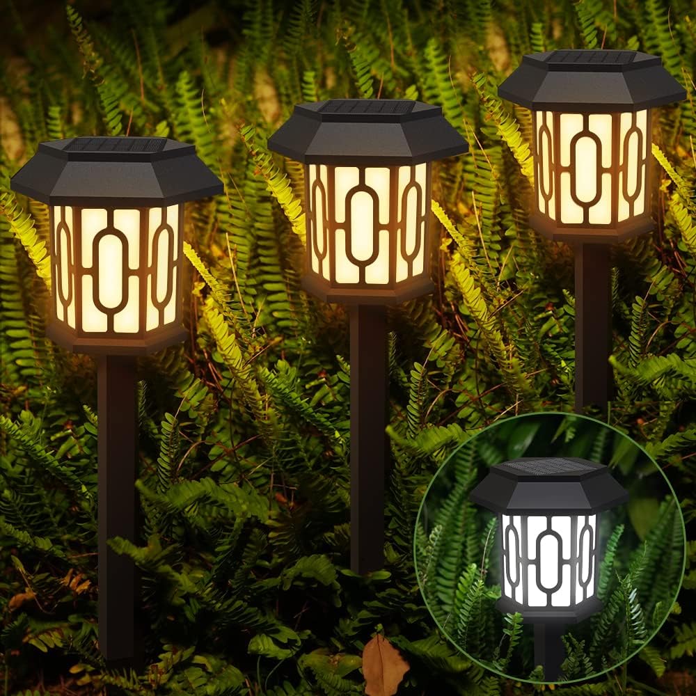 MZVUL Solar Yard Lights, 6 Pack Warm White Garden Solar Decorative Lights, IP 67 Waterproof Outdoor Solar Pathway Lights, Solar Powered Path Lights for Landscape Walkway Sidewalk Lawn Driveway Porch