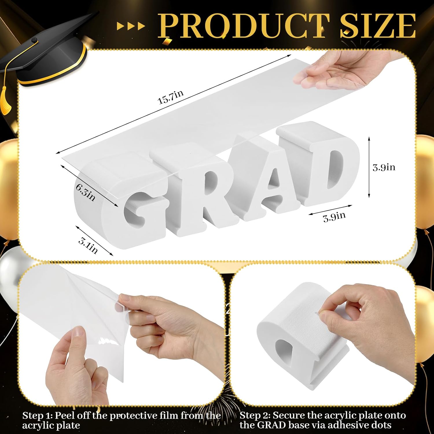 2026 Graduation Cupcake Stand, GRAD Letter Dessert Table Display Set with 6.3 x 15.7 Inch Clear Acrylic Tray, Lightweight Party Decoration for Congrats Grad College Celebrations (Grad)