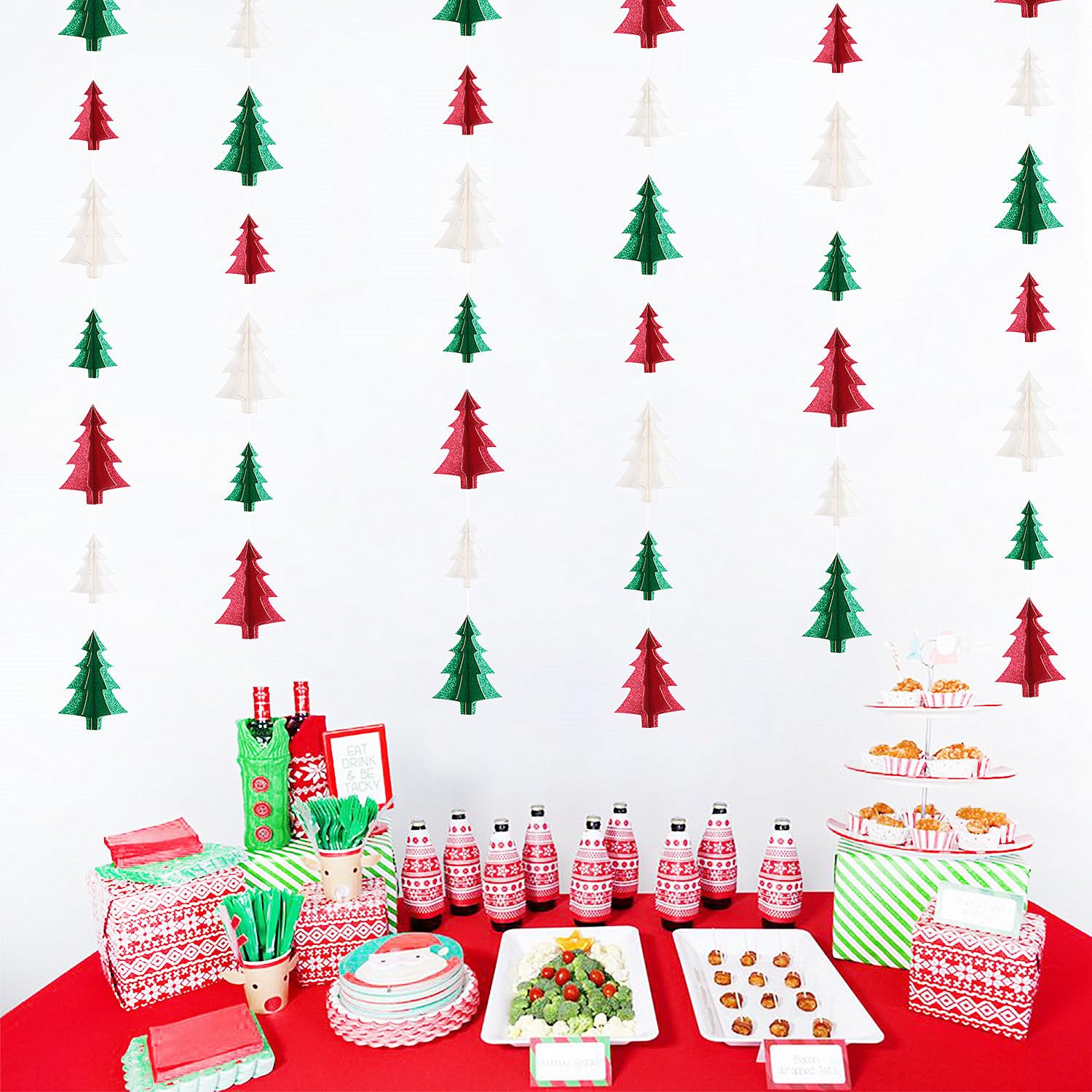 Guirnalda de decoración de árbol de Navidad verde y blanco y rojo, 25 pies, pancarta de serpentinas de papel para colgar, cumpleaños, boda, baby shower, despedida de soltera Ouruola