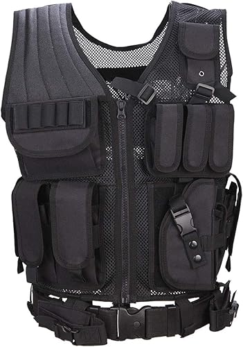 Chaleco táctico de Airsoft para la caza al aire libre del ejército ventilador de combate entrenamiento CS juego 600D cifrado tela de nylon, Negro -