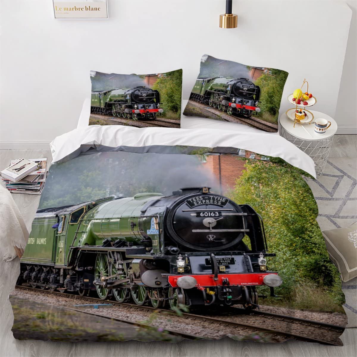 Duvet Cover double Steam Train 3d Printed Colorful Quilt Cover with Zipper Closure and Pillowcase Retro Locomotive Bedspread Cover Ultra Soft Microfiber Bedding Set for Children Adult