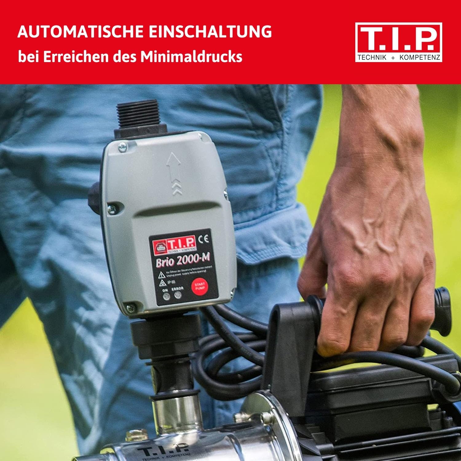 T.I.P. Elektronische Pumpensteuerung BRIO 2000 M, Plug and Play für Tauchdruck-, Tiefbrunnen-, Zisternen- und Gartenpumpen 1,5–3,5 bar, Automatisch, Trockenlaufschutz, Einfache Installation