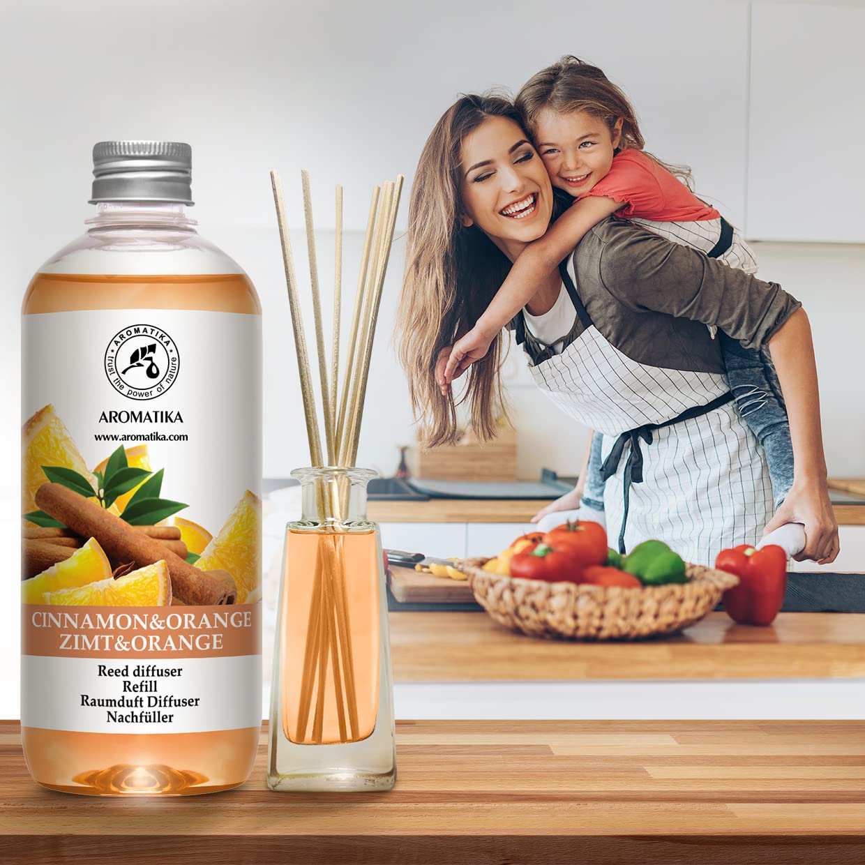 Cinnamon - Recambio de difusor de naranja de 17 onzas líquidas - Intensivo - Fragancia fresca y duradera - Bueno para aromaterapia - Spa - Aroma de Navidad - Difusores perfumados - Fragancia para el
