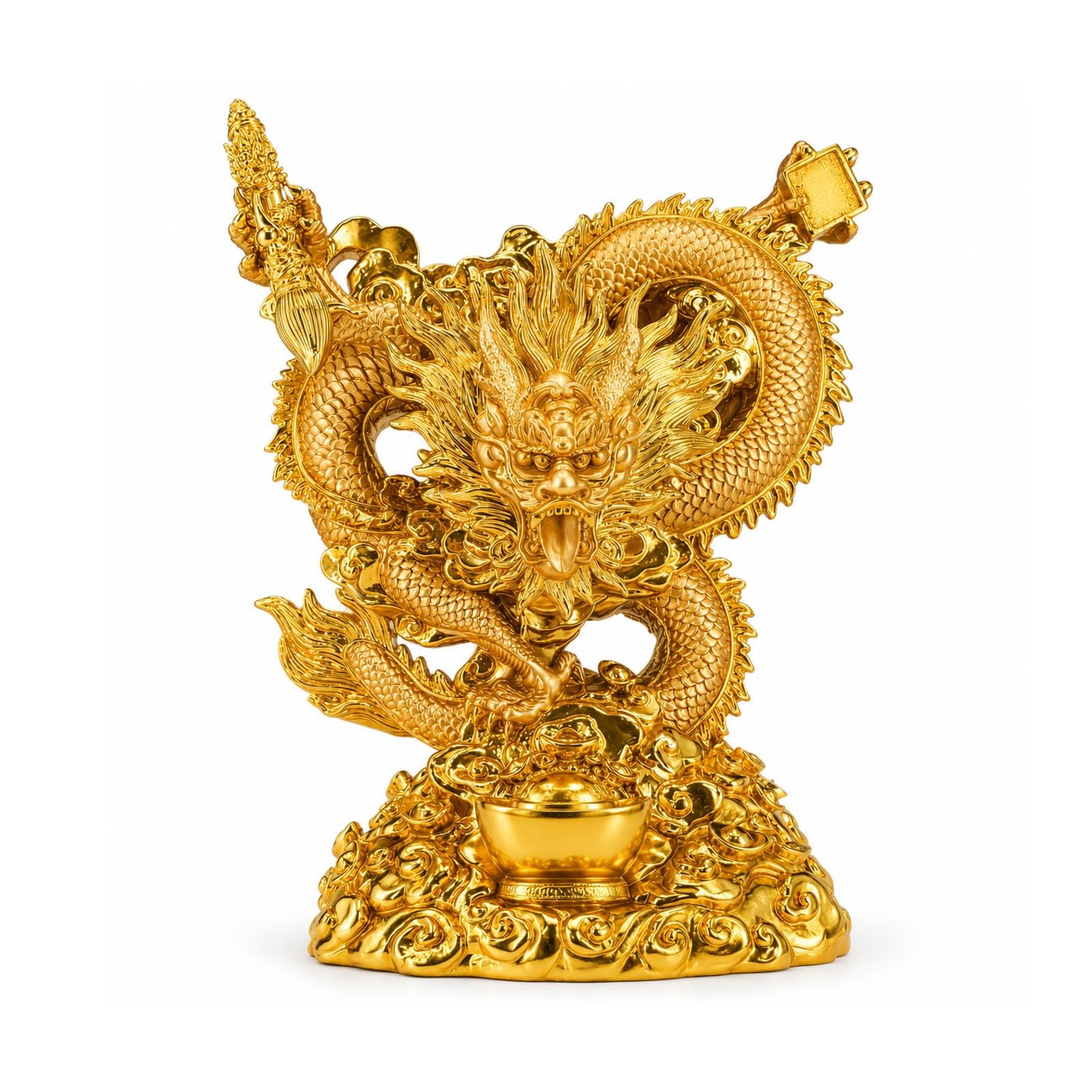 Mmt00go Home Decor Feng Shui Dragon Statue Wealth Bag And Gold Ingots