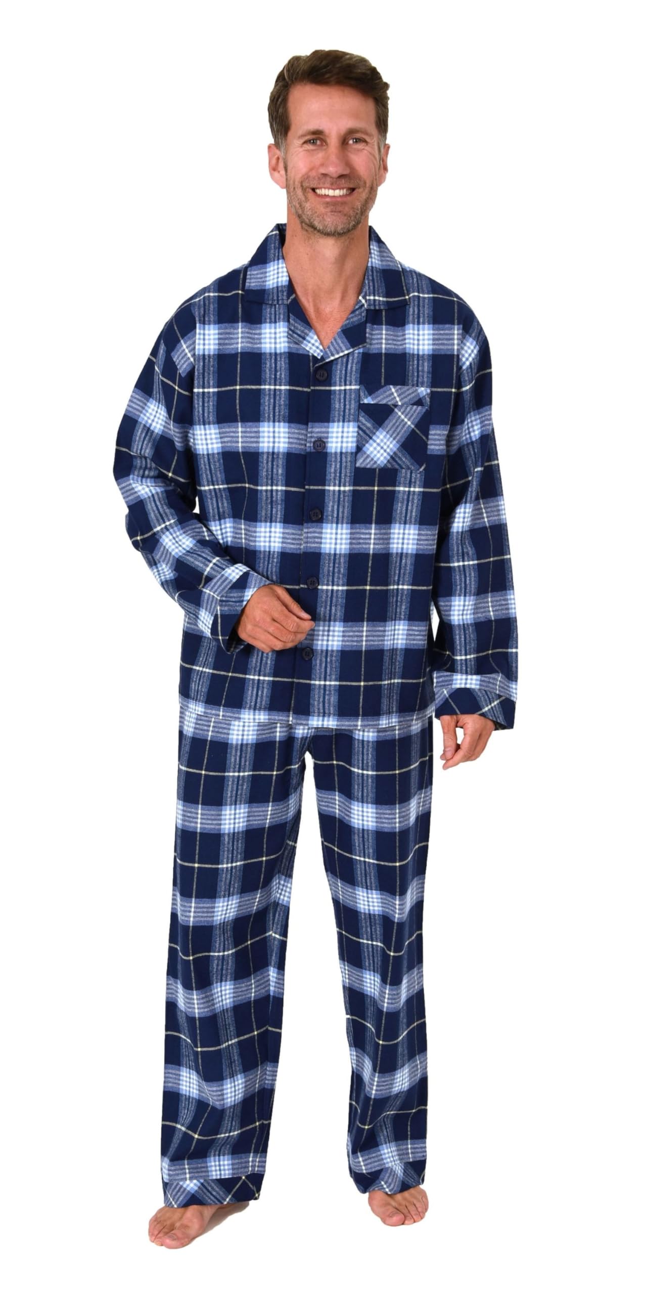 Normann Pijama de franela para hombre de manga larga con aspecto a cuadros, también en talla grande
