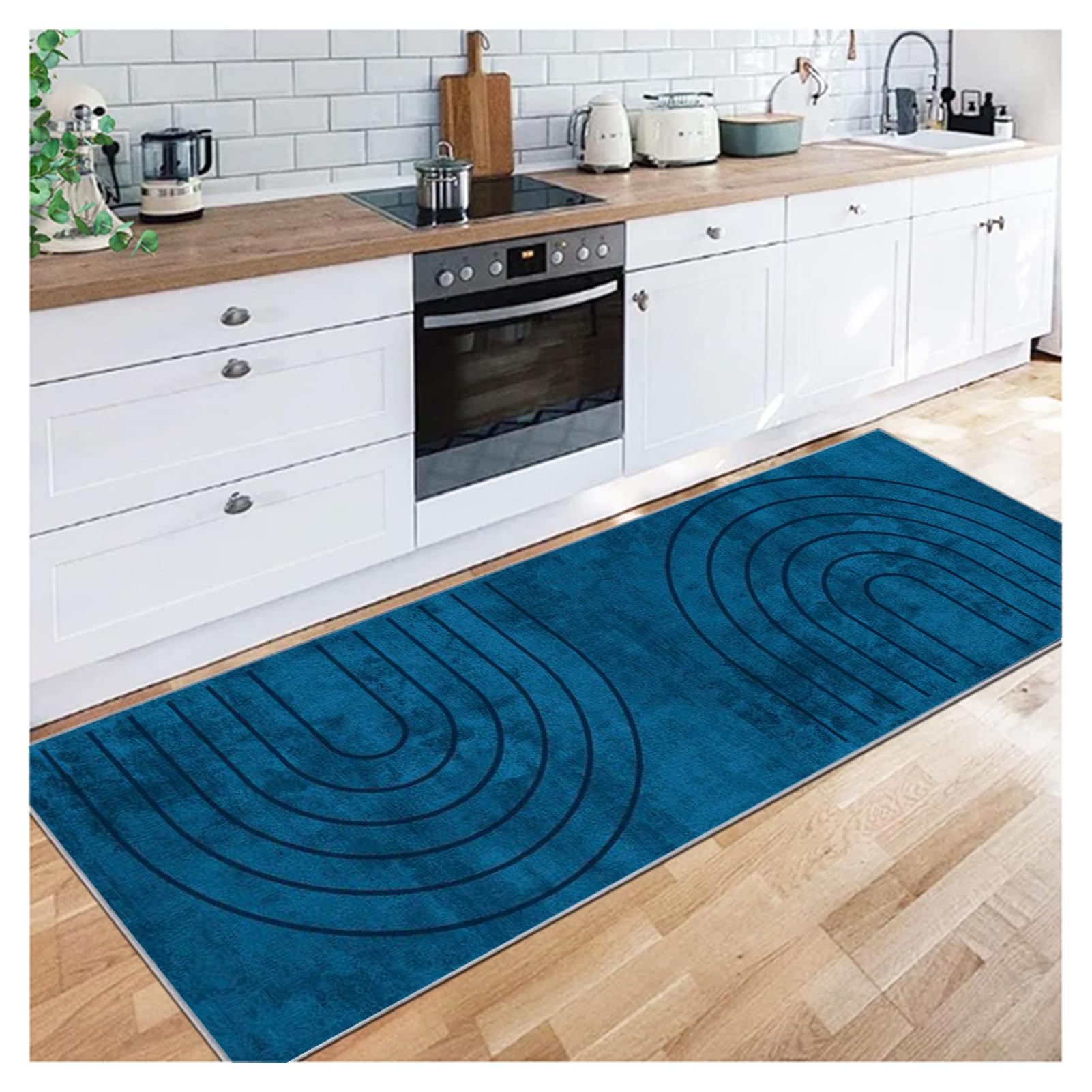 Siunwdiy Navy Blue Traditional Hallway Runner Rug120x490cm, Extra Long Carpet Runner for Household/Hotel/Stairs/Hall, Non-Slip Narrow Rugs for Kitchen Floor Decor, Durable and Washable — image 1