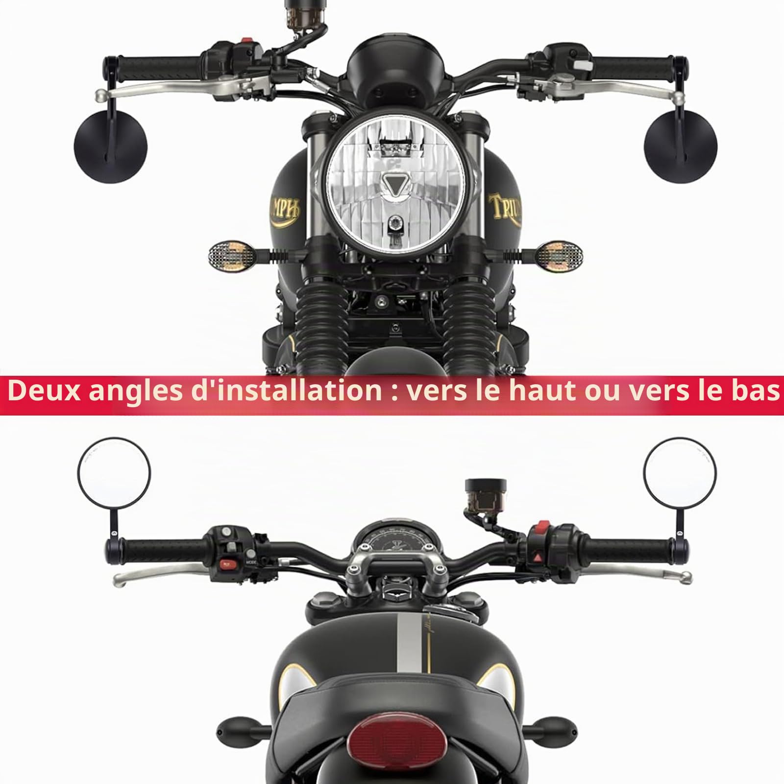 Retroviseur moto Homologués Latéral de Guidon 7/8" 22mm Rétroviseurs Latéraux Compatible avec Yamaha Kawasaki Suzuki Honda MT07 MT09 Z750 CB125R Z900 XSR700 Bobber