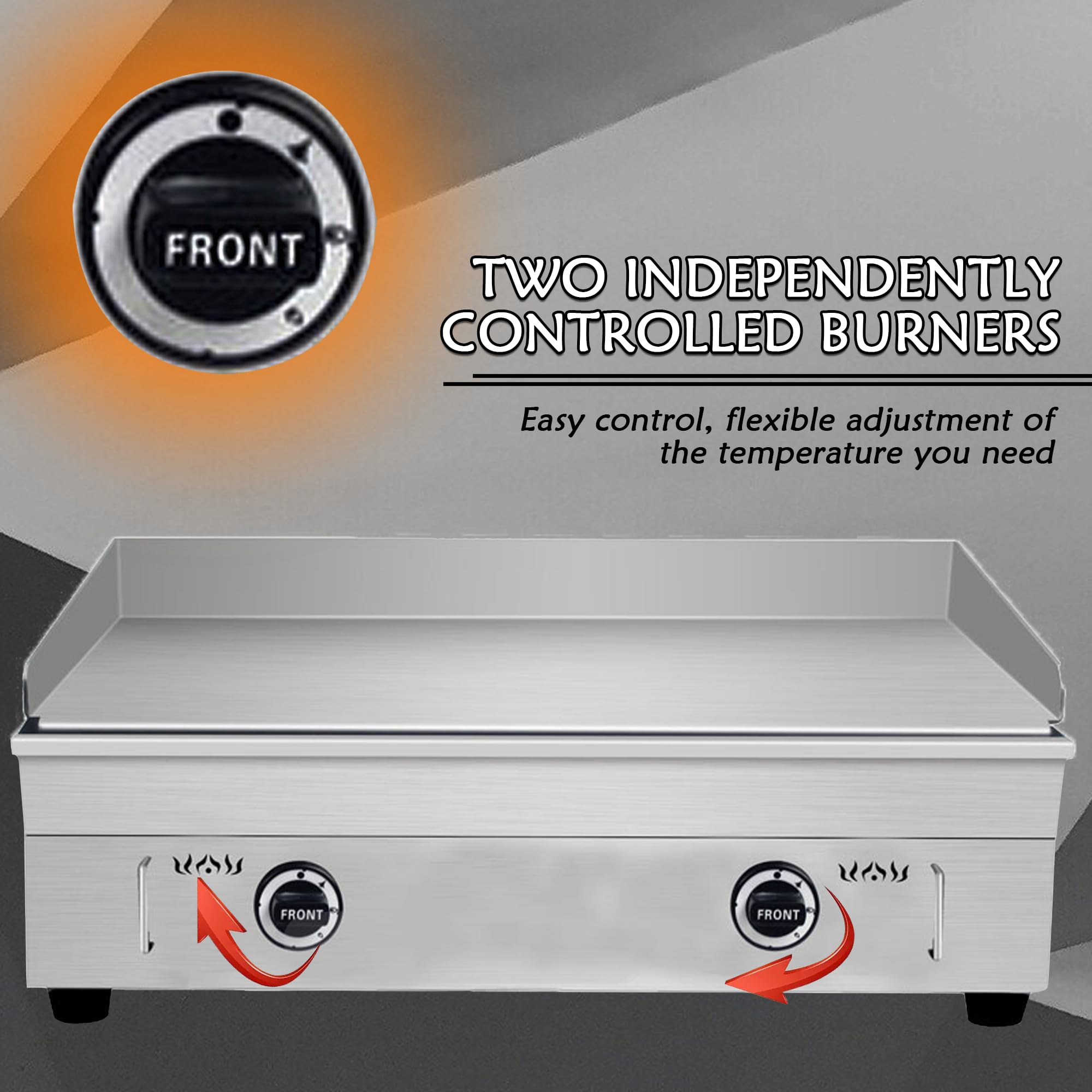 Grill gazowy LPG, komercyjny, płaski grill 41 x 73,5 cm z regulowaną regulacją temperatury