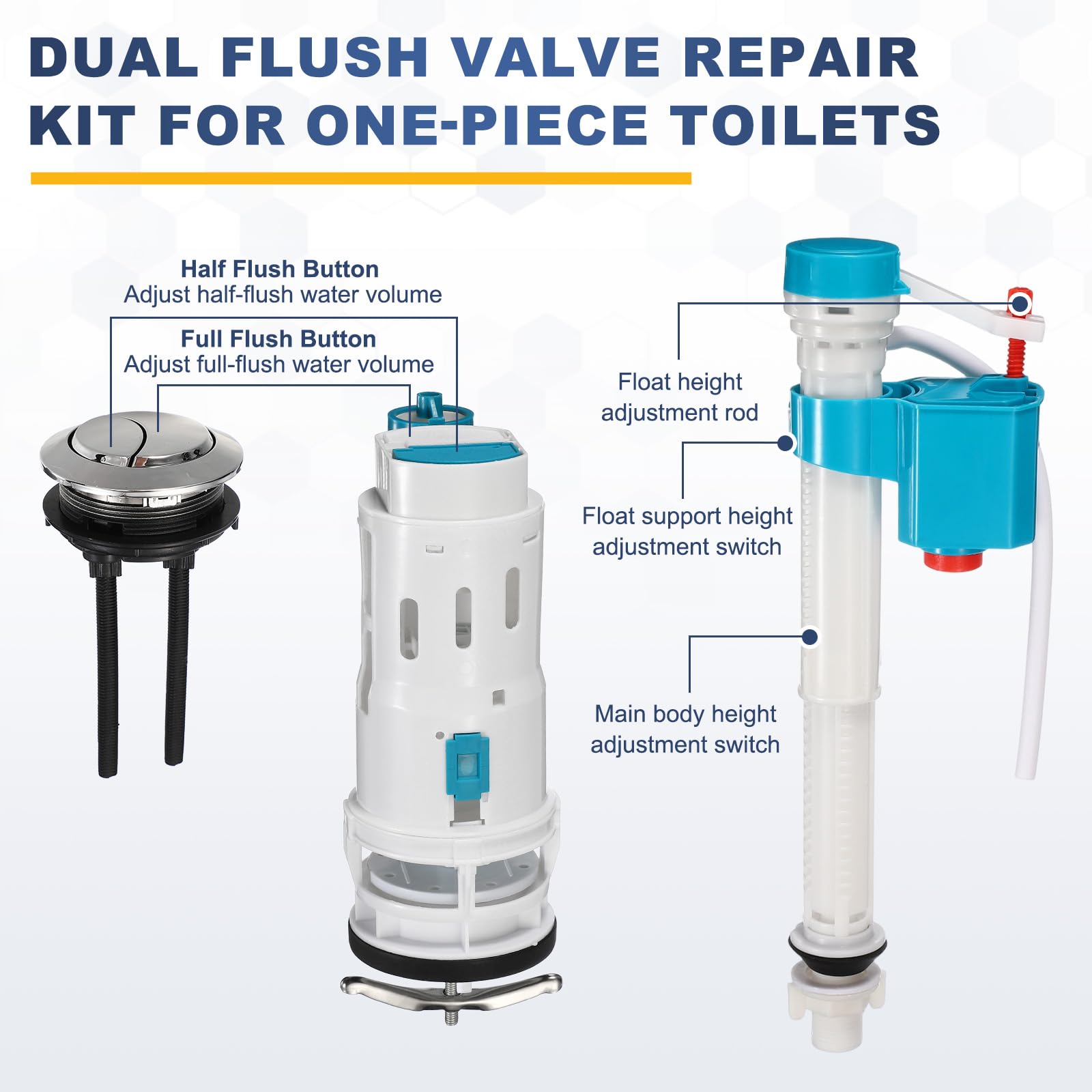 sourcing map Kit de réparation de valve de chasse d'eau double pour toilettes monobloc, comprend une valve de chasse d'eau de 7,6 cm, un bouton poussoir de filetage de 5,6 cm, une valve de remplissage