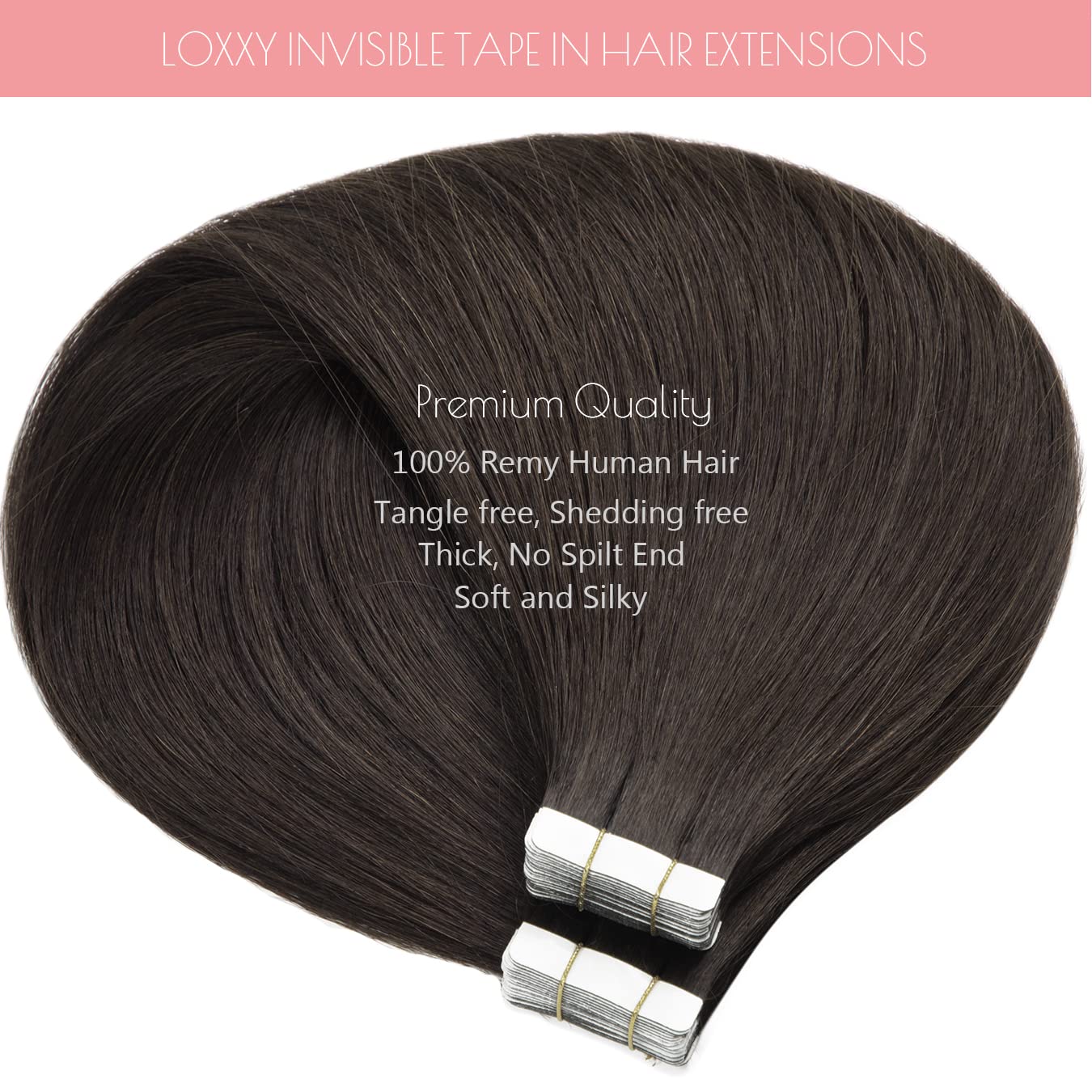 Loxxy 16Inch Tape in Human Hair Extensions Natural Black Straight Remy Hair Extensions Tape in Invisible Double Sided Skin Weft Long for Women 20pcs 50g 16Inch