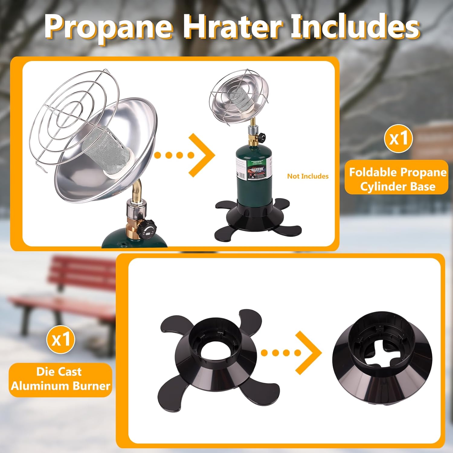 Hotdevil Portable Propane Heater for Camping Outdoor Space 6200BTU Power with Control Valve Suitable for 1lb Small Propane Gas Tank