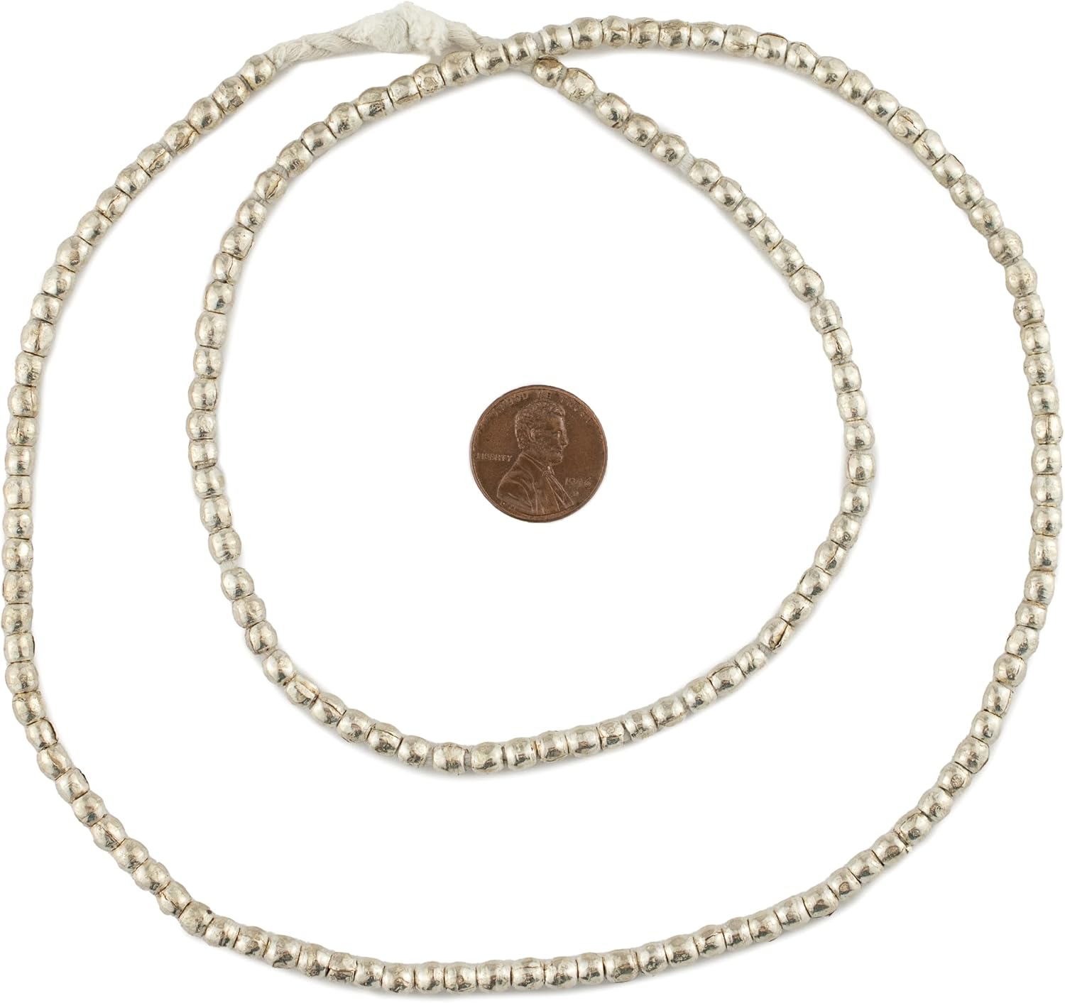The Bead Chest 4mm Round Silver Beads - Full Strand of African Metal Spacer Beads