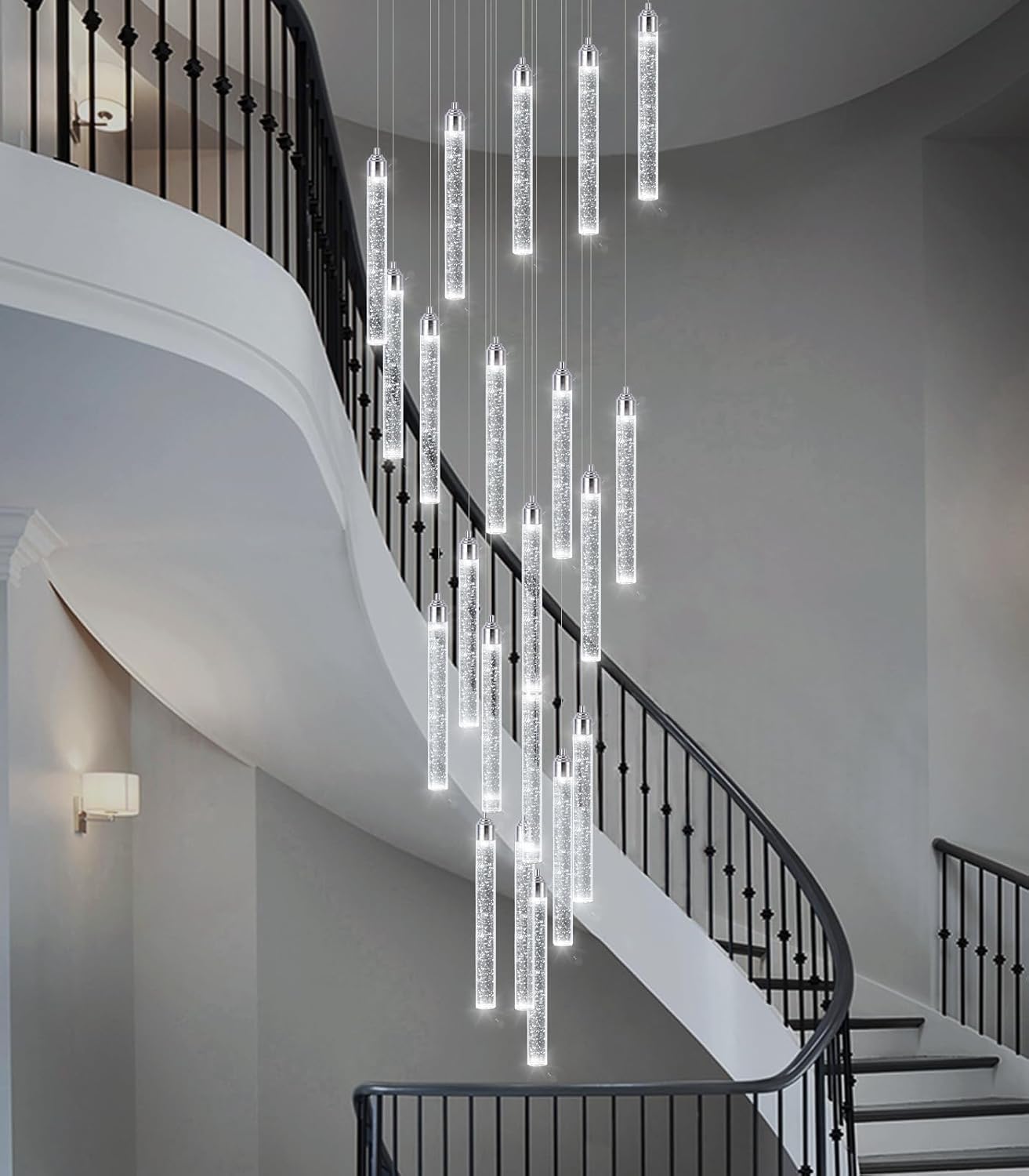 LED Lampy Wiszące Nowoczesne Cieniowane Żyrandol Sufitowy Lampa Foyer Wejście Przedpokój Oświetlenie Schodów (Srebrny, 20 Żarówek)