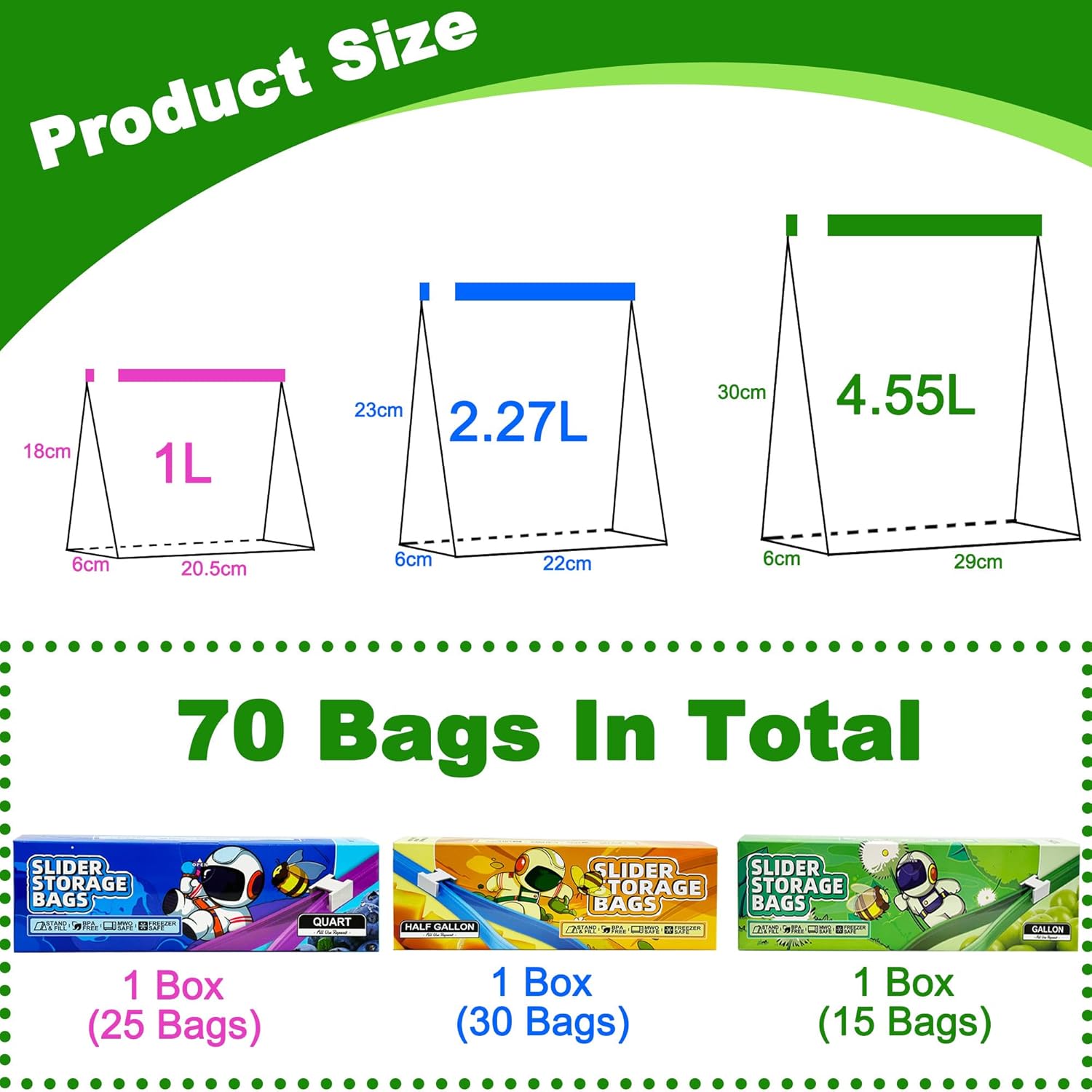 70 Pcs Food Storage Freezer Bags, Zip Lock Bags, Reusable Ziplock Sandwich Bag with Expandable Bottom, Heavy Duty Zip Seal Food Bag for Fruits, Vegetables, Meat, Grains, Snacks