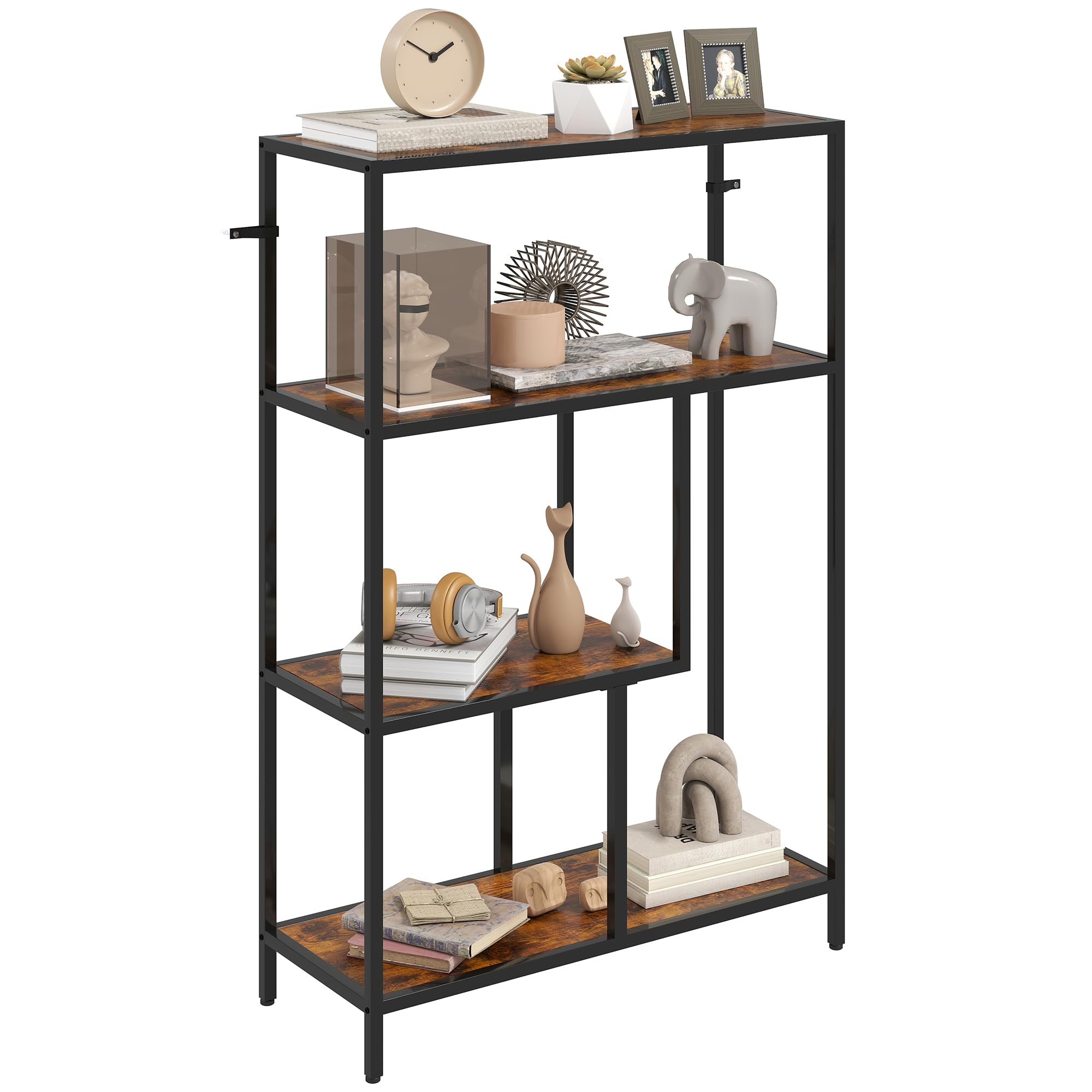 HOMCOM 4-Tier Bookshelf Industrial Bookcase with Metal Frame Rustic Brown | Storage Shelving Unit, Freestanding Shelves, Home Office, Study, Living Room, Bedroom