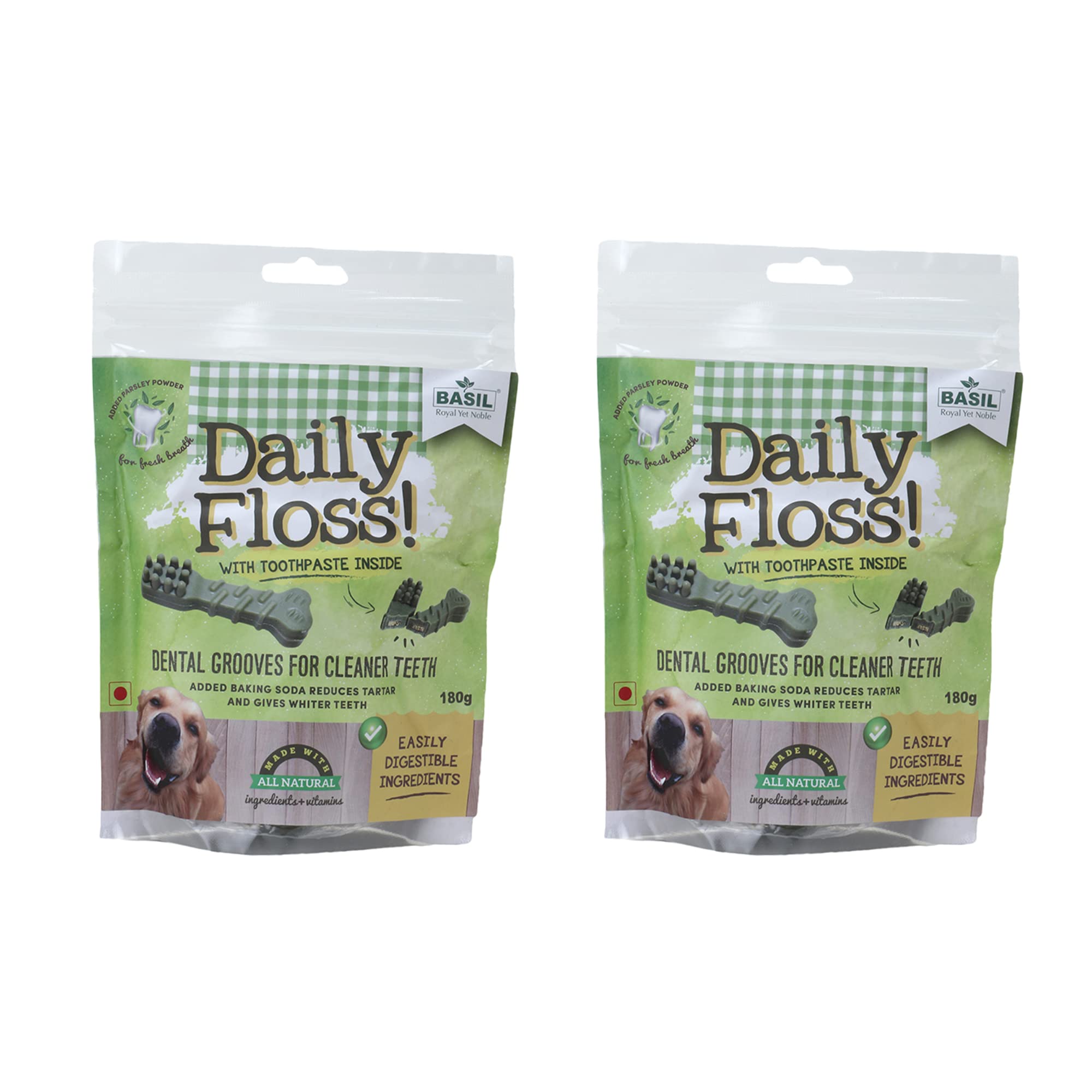 Basil Daily Floss Pets Treats and Chews with Toothpaste Inside for Cleaner Dogs, Puppy Teeth (180gms in a Packet) - Pack of 2 (B09SZ1Y2VT) Amazon Price History, Amazon Price Tracker