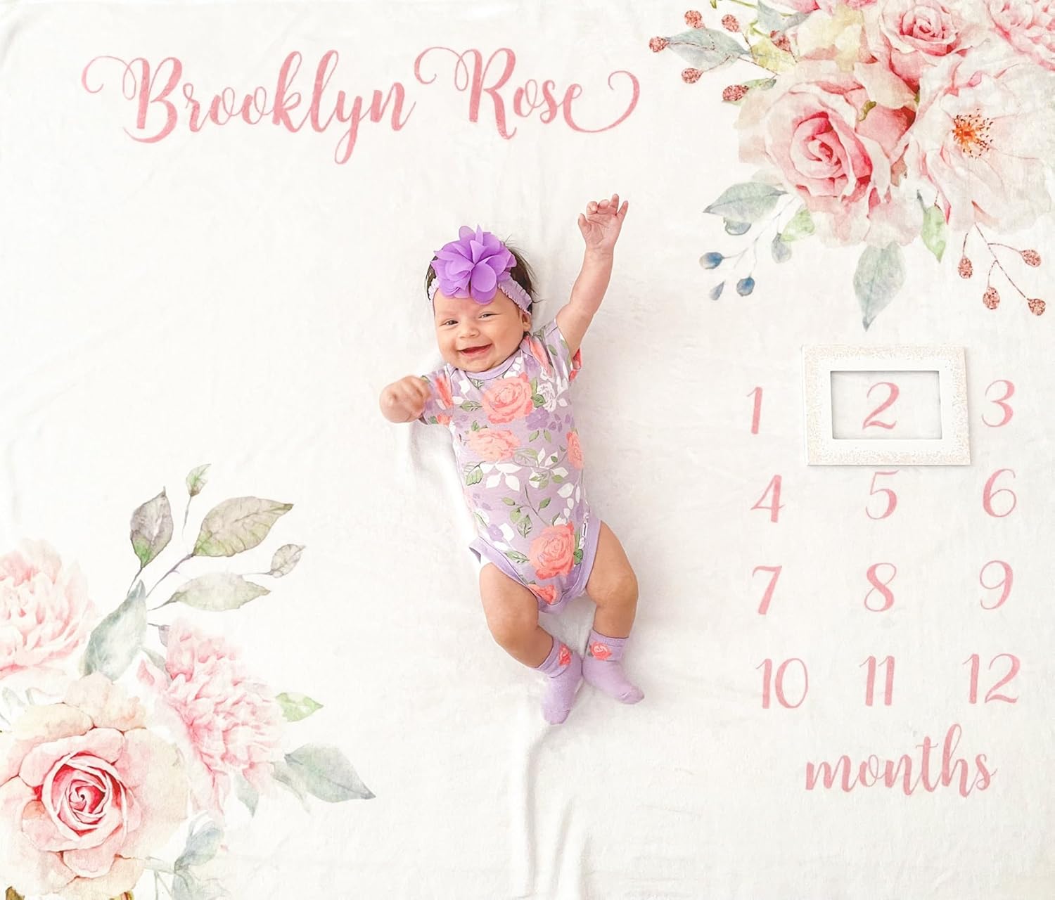 Baby Girl Milestone Blanket, Floral Wreath Milestone Blanket, Baby Month Blanket, Baby Girl Blanket Baby Blanket Monthly Baby Blanket Baby HHQ63_BLKBB011_3