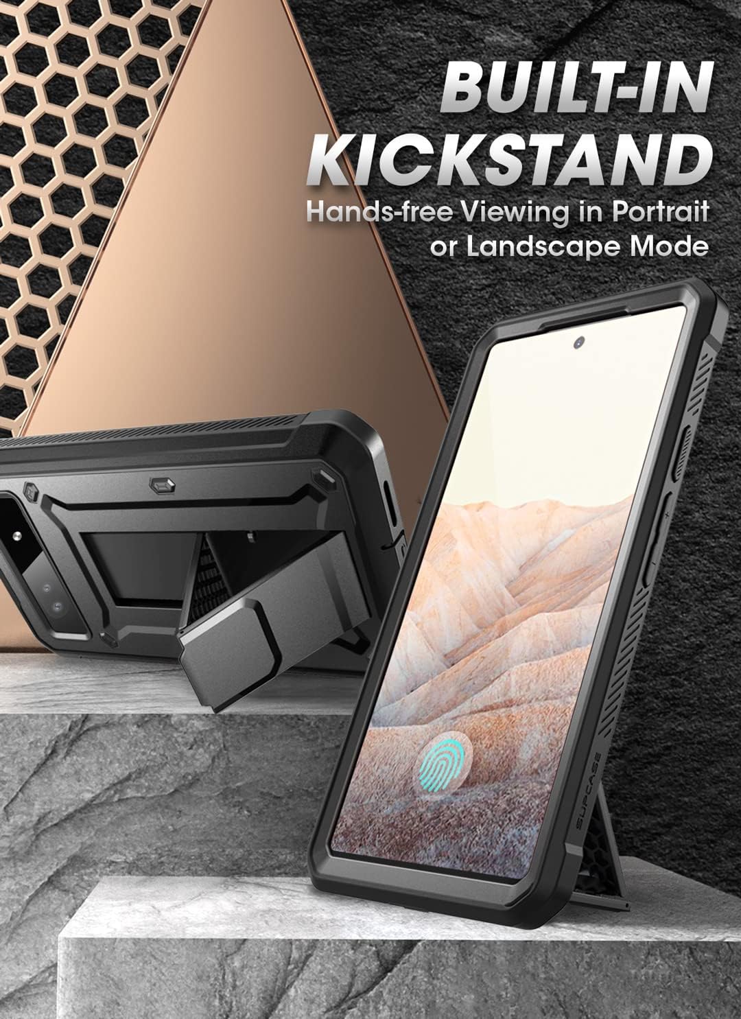 SUPCASE for Google Pixel 6A Case with Stand & Belt-Clip (Unicorn Beetle Pro), [Built-in Screen Protector & Front Frame] [Military-Grade Protection] Heavy Duty Rugged Phone Case for Pixel 6A, Black