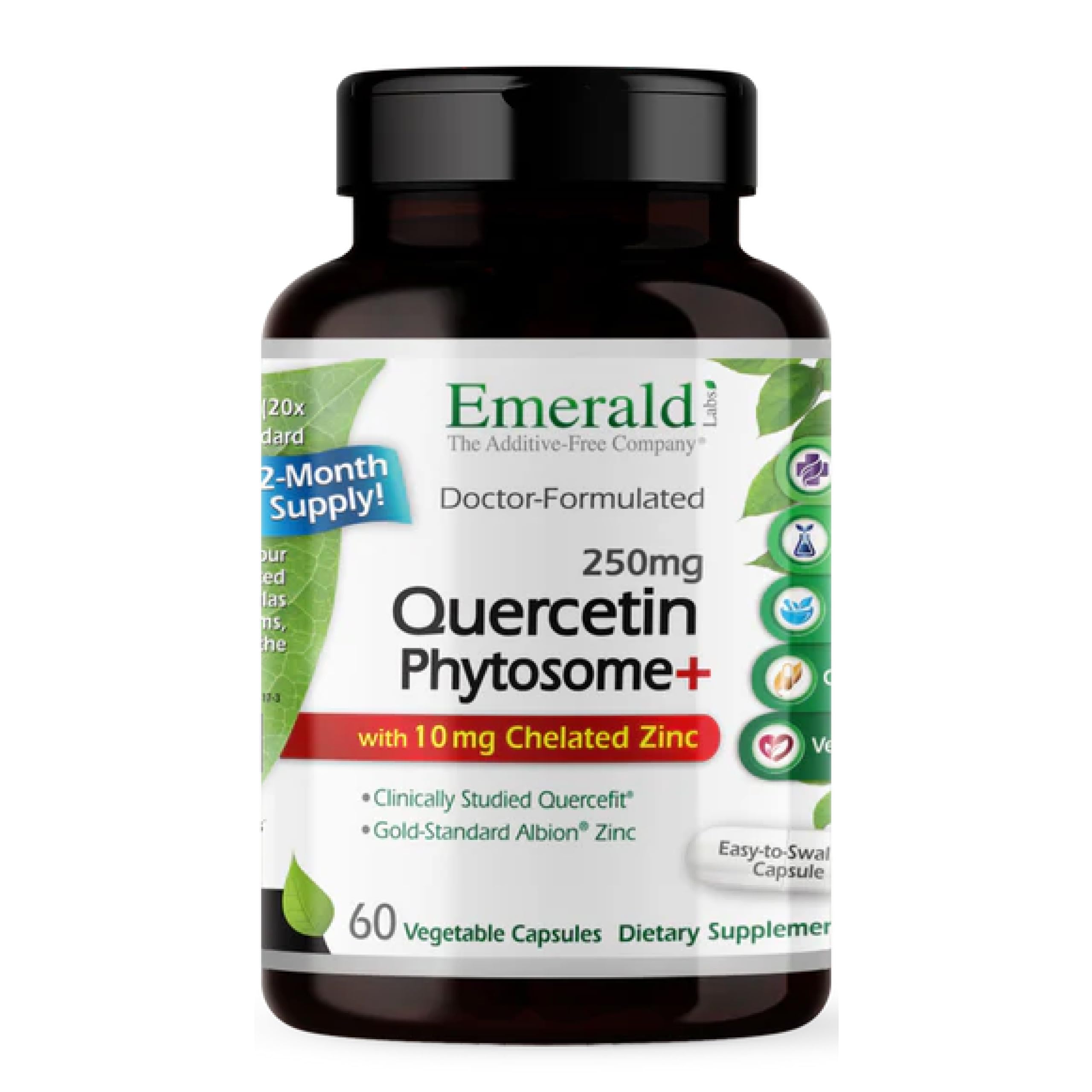 EMERALD LABS Quercetin Phytosome Plus - Vegan Antioxidant & Immune Support Supplement - Contains Quercetin & Zinc - 60 Vegetable Capsules (60-Day