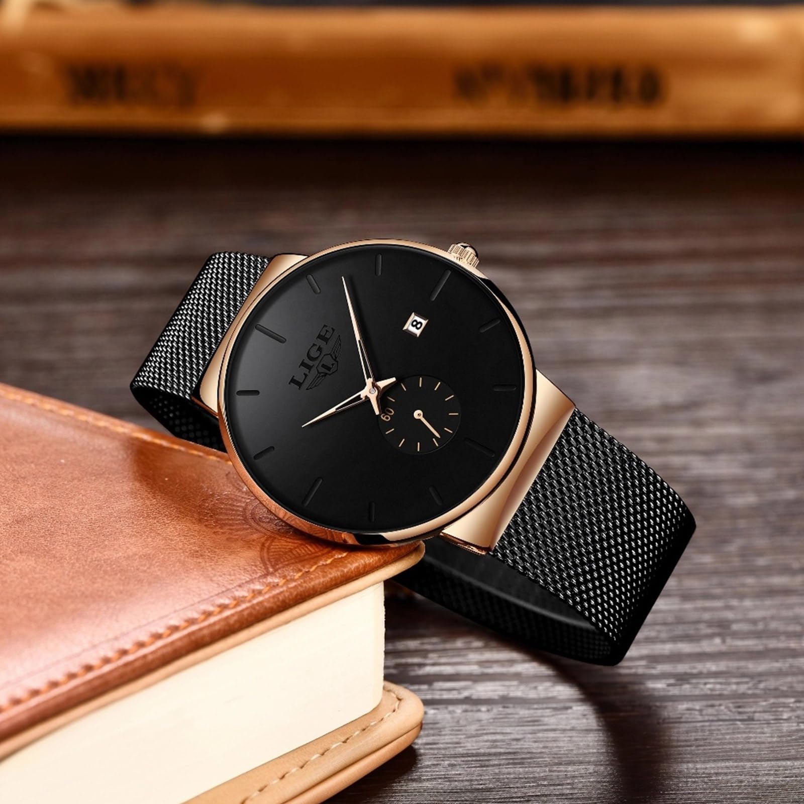 LIGE Reloj Hombre Relojes Analógico Elegante para Caballero Clasico Men Watch Vintage Resistente Al Agua Movimiento Japonés De Cuarzo Fecha Acero Inoxidable Estilo Delgado Mens Watches