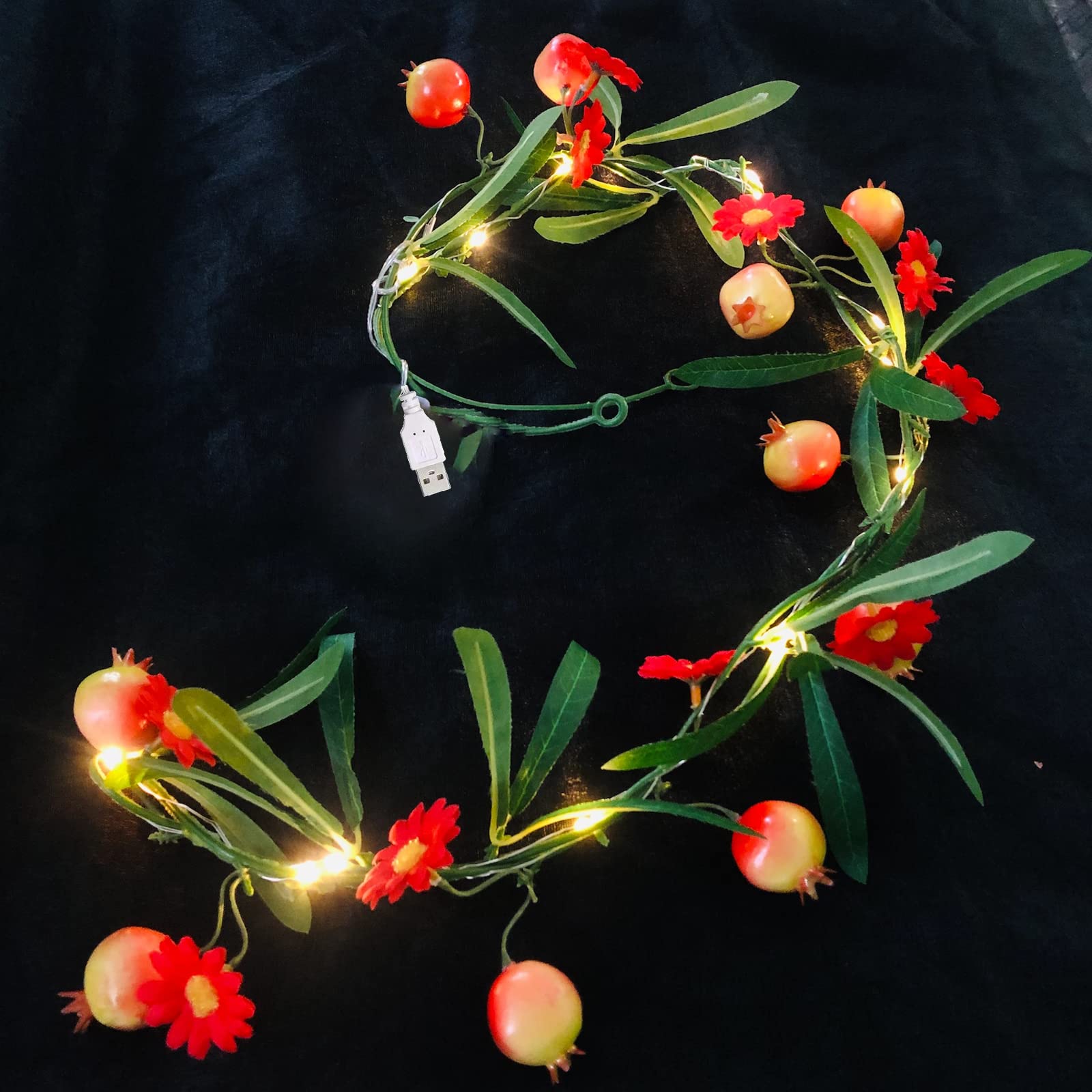 Riaxuebiy Girls Pomegranate -Usb Artificial Pomegranate String Lights Artificial Fruit Flower Vine Plant Garland Rose Hips Berries Fairy Light Decor Usb Powered For Christmas Wedding Bouquets Party Home Window (Pomegranate -Usb)