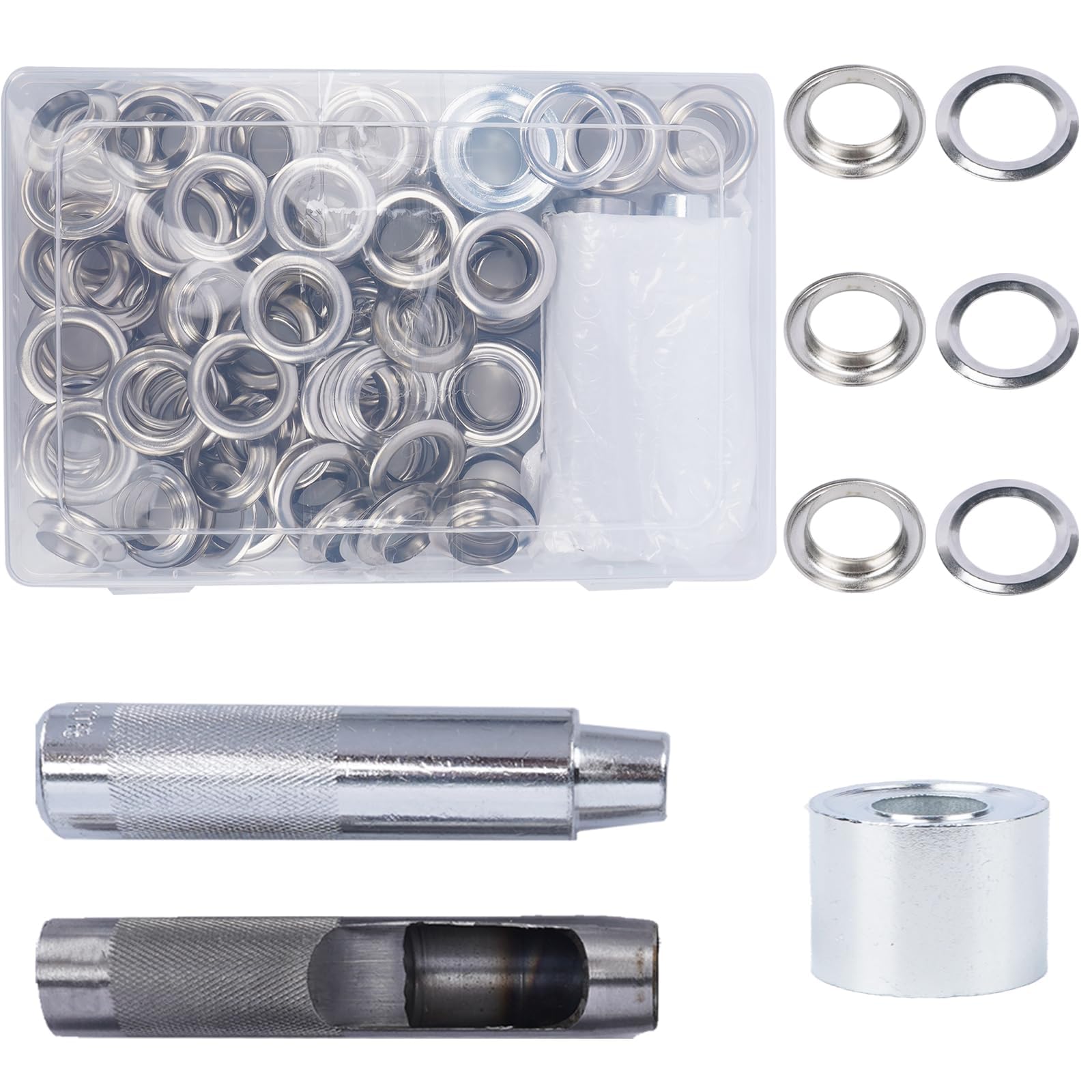 Luabue 200PCS 20MM Grommets Eyelets Tarpaulin Repair Kit Eyelet Punch Kit Metal Eyelets for Fabric Leather Craft Tarpaulin Curtains DIY and Decoration