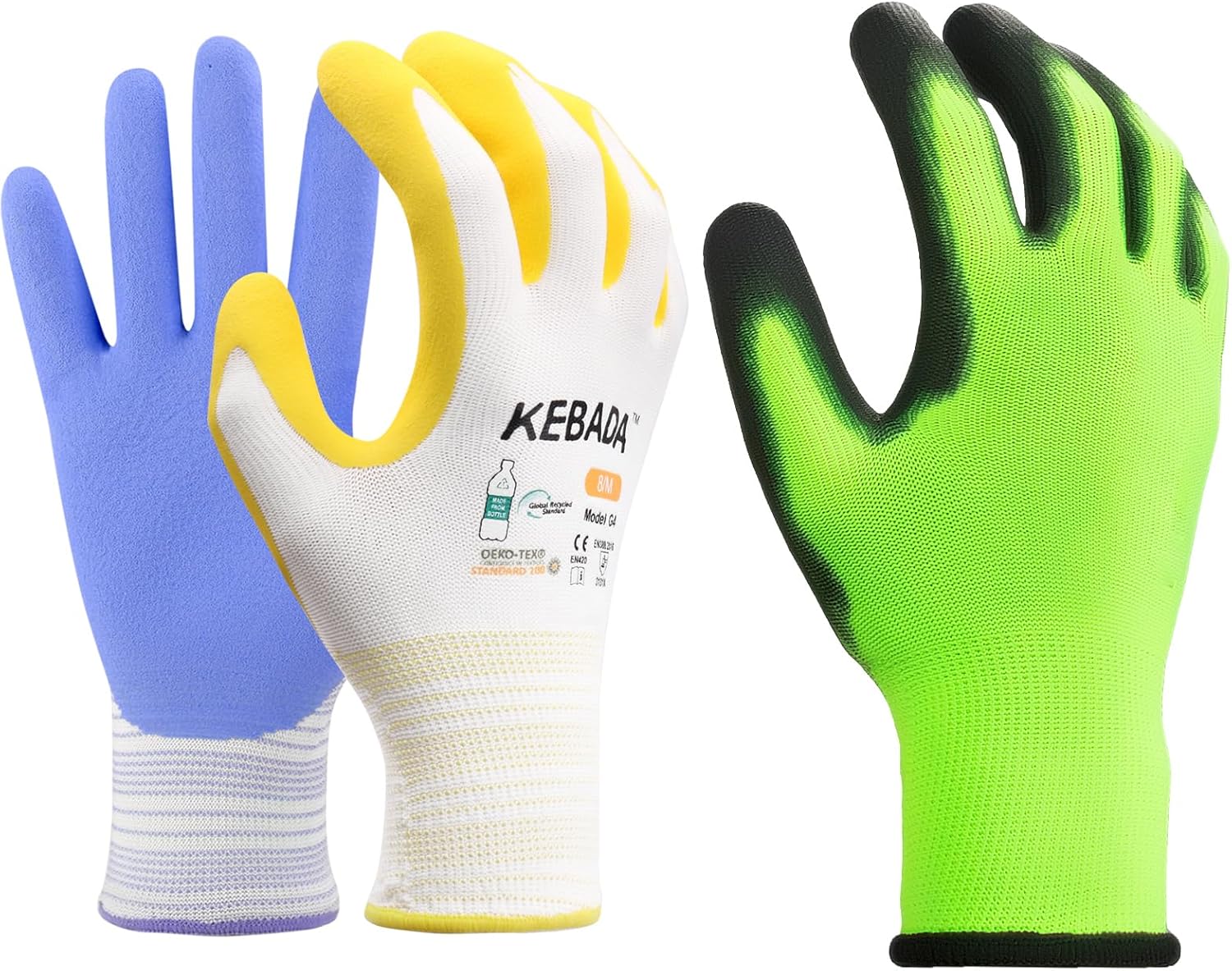 Kebada 6 PCS Womens Garden Gloves & 12 PCS W1 Mens Work Gloves 2-in-1 Bundle, Medium