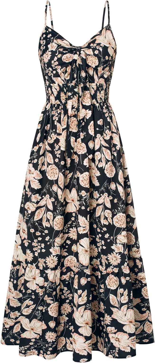 Womens Summer Floral Maxi Dresses 2026 Long Flowy Boho Dress Beach Vacation Sundresses Casual Clothes with Pocket
