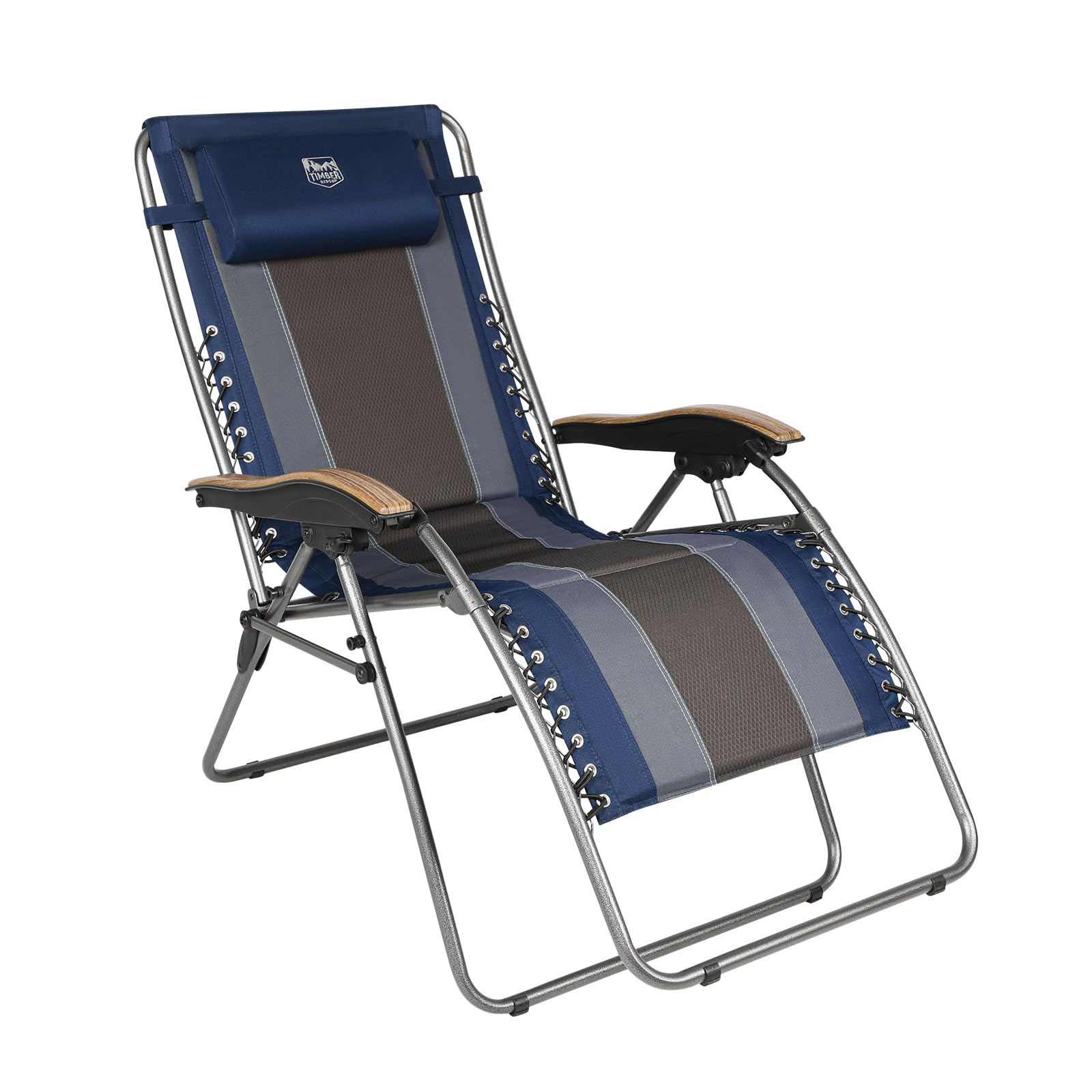 TIMBER RIDGE Outdoor Reclining Patio Padded with Adjustable Headrest and Cup Holder Foldable Zero Gravity Lawn Chair XL for Adults, Support up to 350 LBS, Blue