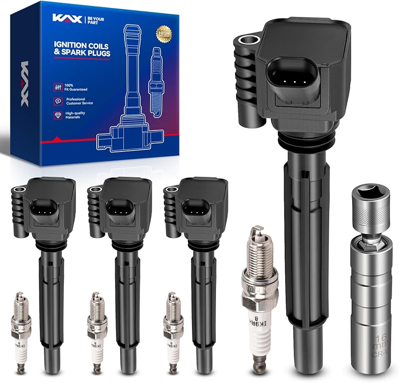 Kit com 4 bobinas de ignição e 4 velas KAX para Dodge Dart 1.4T 2013–2016 – 8 peças